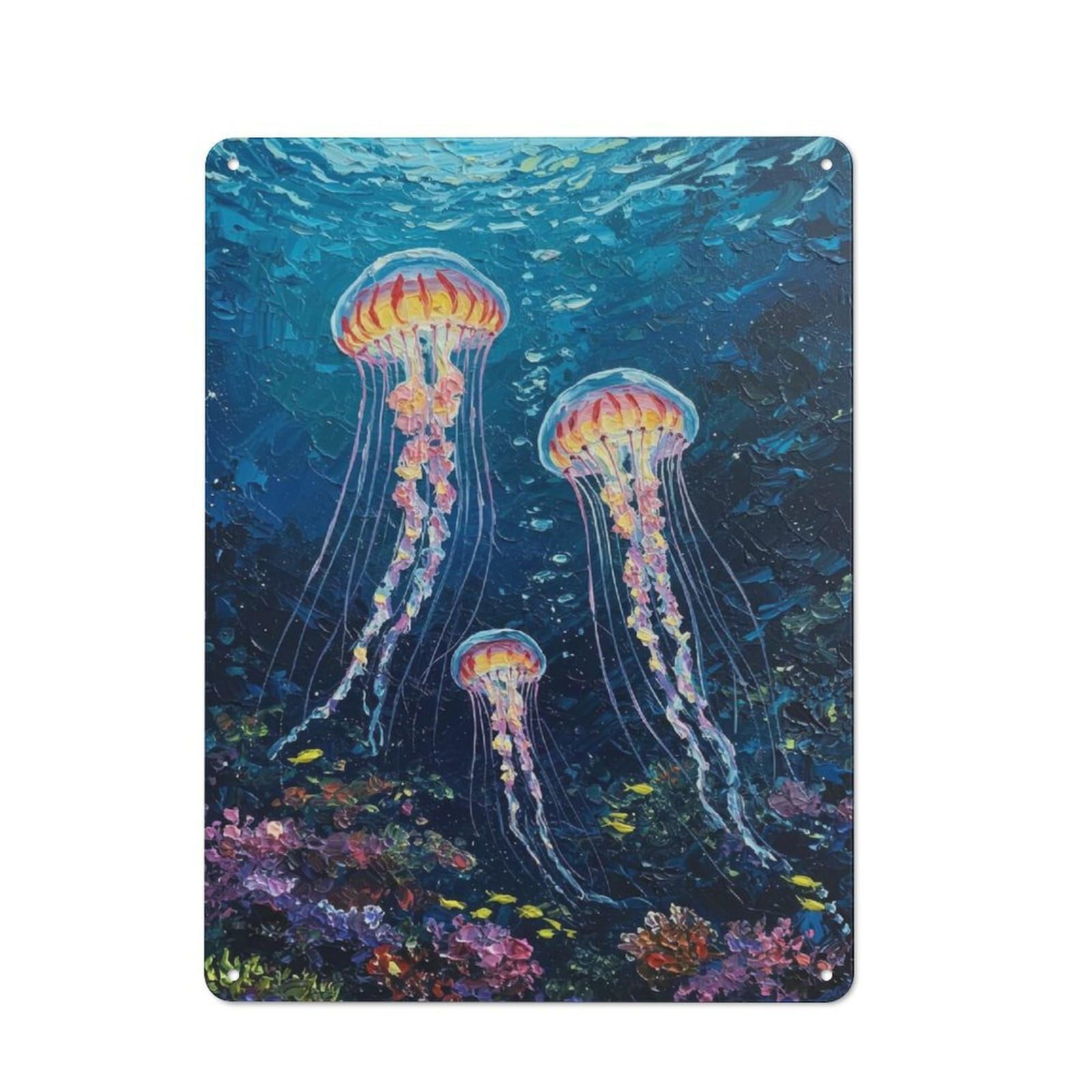 Junmoney Style-12 Jellyfish In The Deep Blue Sea Rustic Metal Sign 40X30cm For Garden Room Or Summerhouse, For Summerhouse Decorators