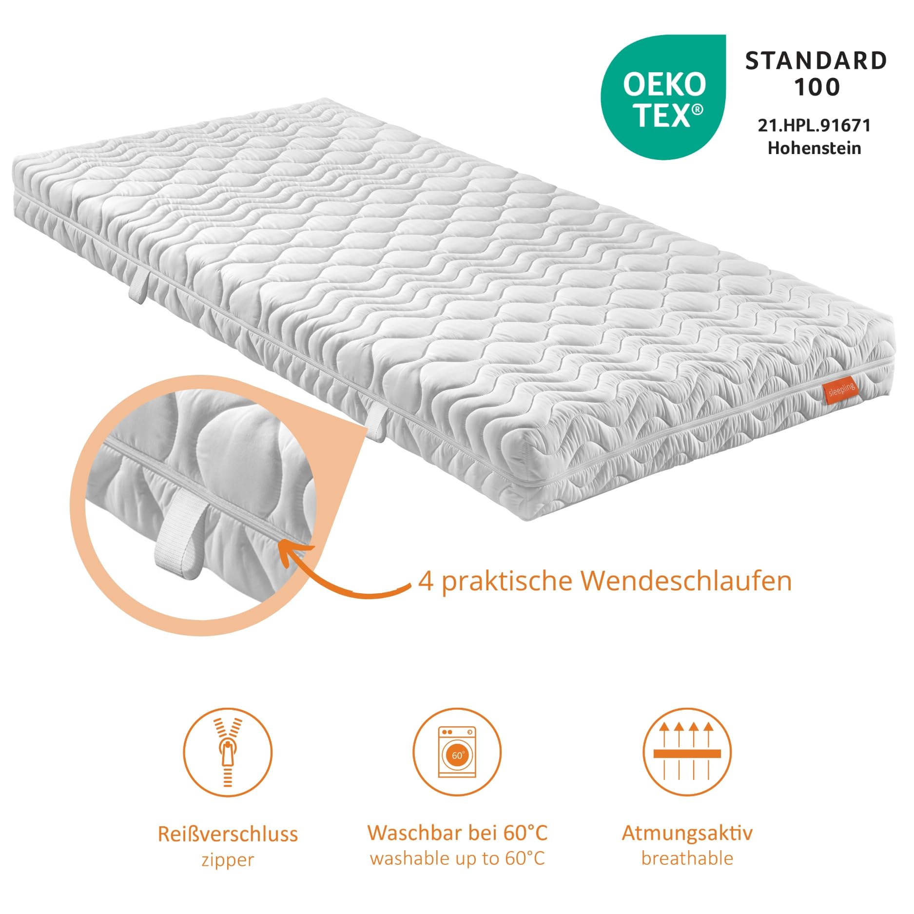 sleepling Matratze 140x200 cm, 7-Zonen Kaltschaummatratze, Bodyprotect 500