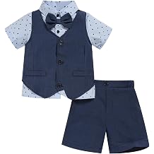 Toddler Boy Gentleman Outfits Short Sleeve Bowtie Shirt with Vest and Shorts Formal Wedding 3Pcs Suit Set