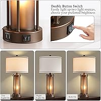 Vista 3 de RORIA - Juego de lámparas de mesa de granja para sala de estar con 2 puertos de carga USB, lámpara de mesita de noche rústica vintage con luz 1