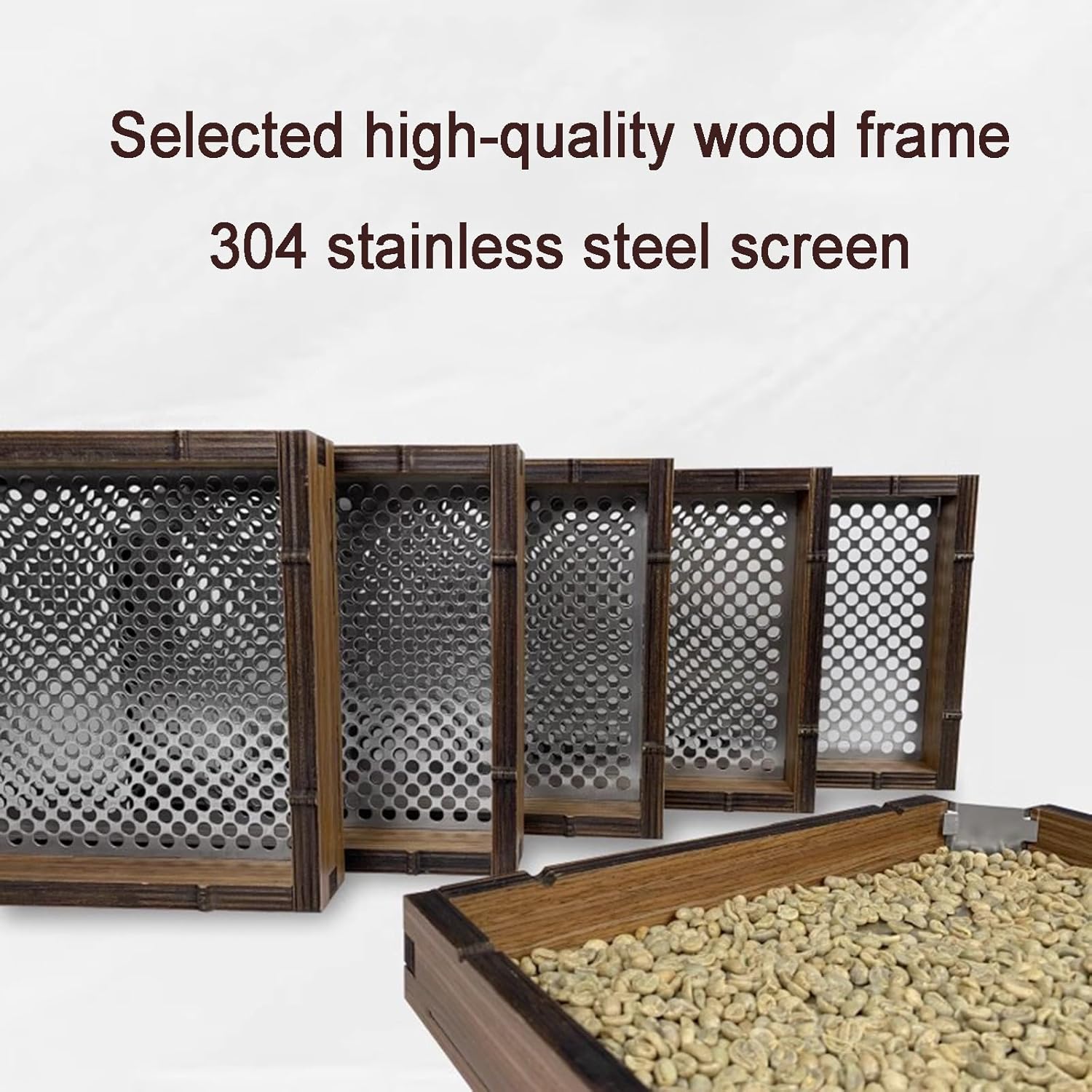 Coffee Bean Grading Sieve, Round Hole Bean Sifter, with 10 Layers of Meshes(12-21 Mesh), Stainless Steel Screen and Wooden Frame, for Precise Baking, Home Coffee Shop Use