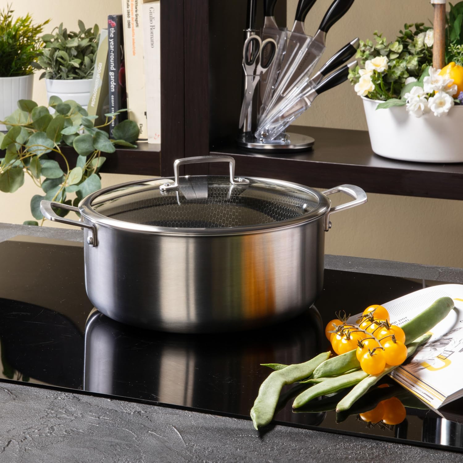 KASANOVA Casseruola antiaderente con rivestimento nido d'ape 28 cm Tri-ply, con coperchio in vetro