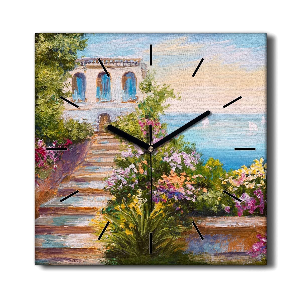 Horloge sur Toile sans tic-tac 30x30 cm pour salon zen et calme