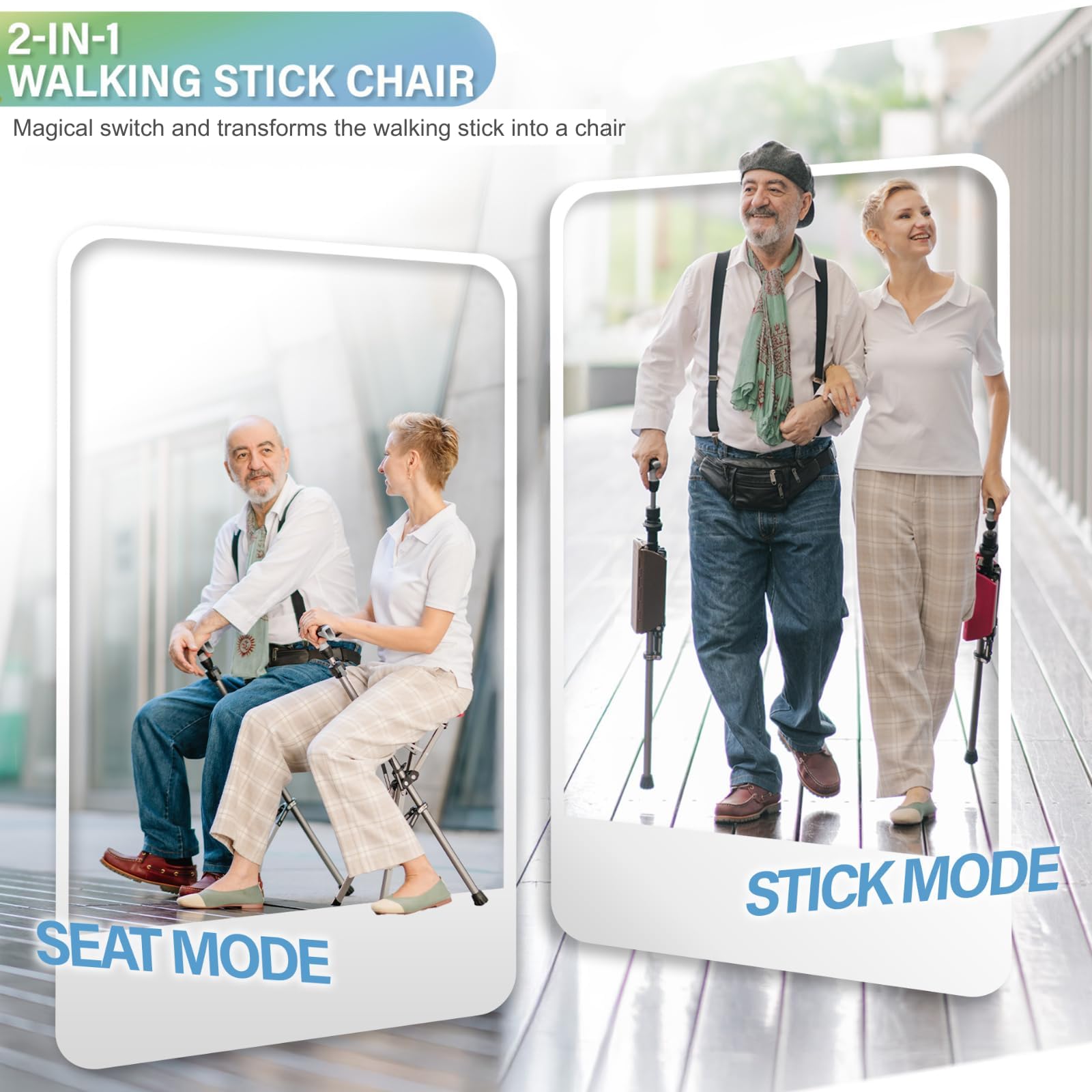 Ta-Da Chair PRO - Bastone da Passeggio con Sedile, Sgabello Pieghevole in Alluminio Ultraleggero (Max 120kg), Design Compatto per Viaggi e Visite - Nero, Altezza Regolabile