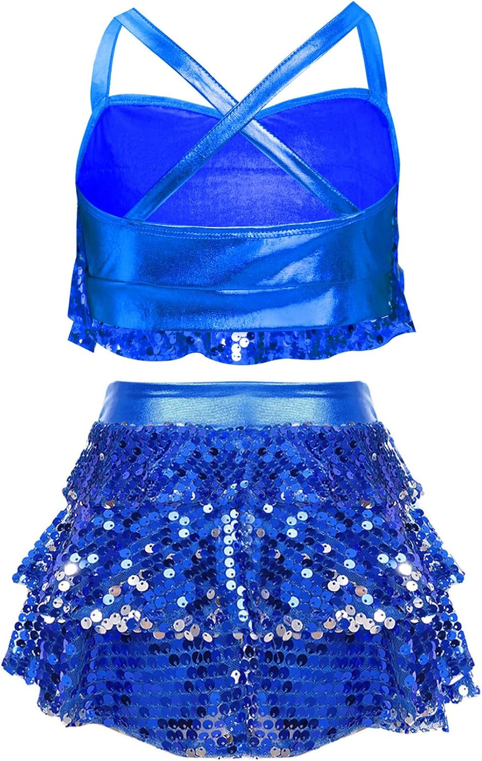Hansber Kids Girls Sequin Cheerleading Dance Outfits Dress Metallic Crop Top with Skirt Set Jazz Latin Hip Hop Costume