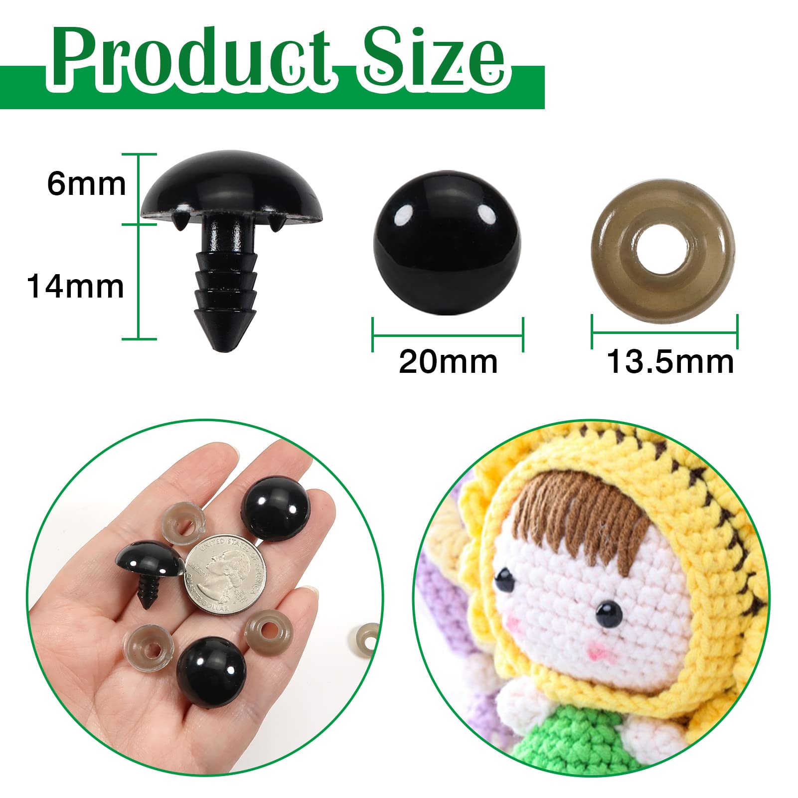 RuWfpz Occhi Di Sicurezza Grandi Per Uncinetto Amigurumi 40mm - 8 Pezzi Occhi Di Animali Di Peluche Con Rondelle Occhi Di Plastica Neri Amigurumi~p114543292