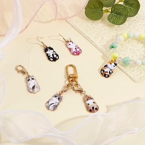 Miniatura 7 de DoreenBeads 6 dijes de marcador de punto de gato para tejer y tejer, aleación de bloqueo esmaltado de ganchillo con cierre de langosta, accesorios