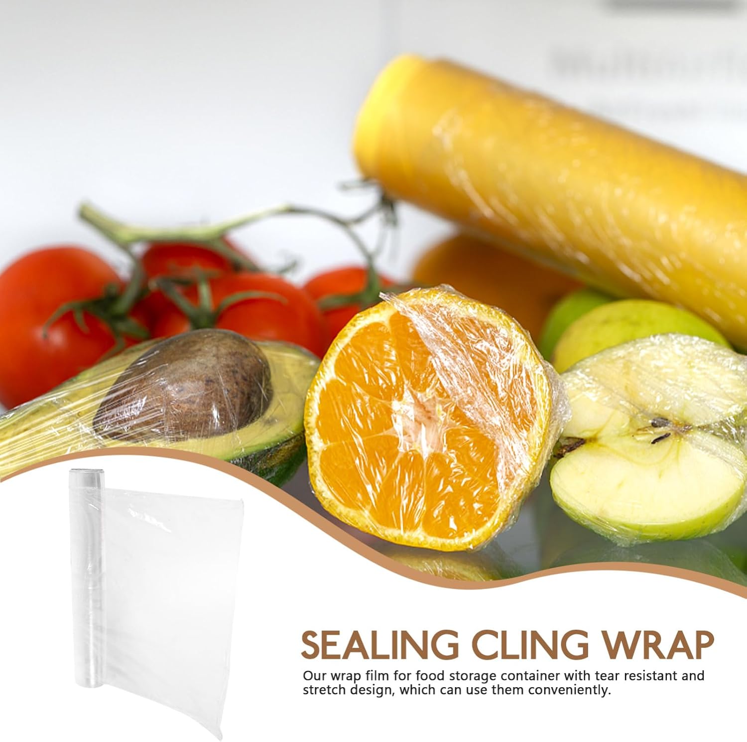 1roll Cling Wrap Slide Cutter Food Plastic Wrap Stretchy Design Single-use for Food Preservation and Packaging