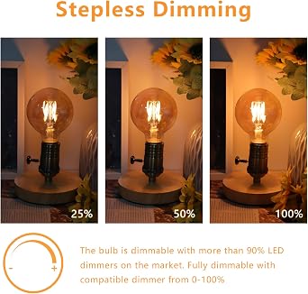 Terafeels 2 Pack E27 Vintage LED Light Bulbs, G80, 4W, Straight Filament, 2200K Warm Yellow Glow, Amber Glass, Dimmable Edison Screw in Light Bulb [Energy Class E]