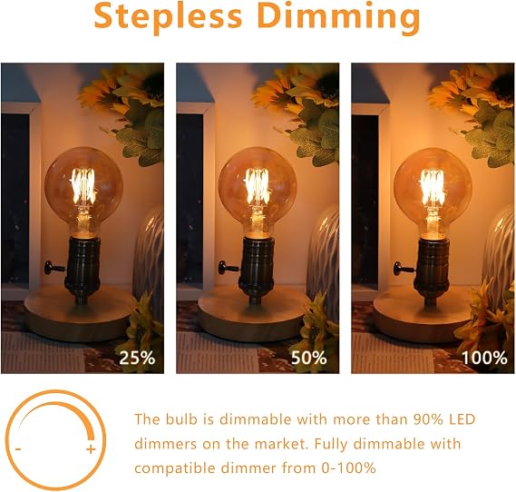 Terafeels 2 Pack E27 Vintage LED Light Bulbs, G80, 4W, Straight Filament, 2200K Warm Yellow Glow, Amber Glass, Dimmable Edison Screw in Light Bulb [Energy Class E]