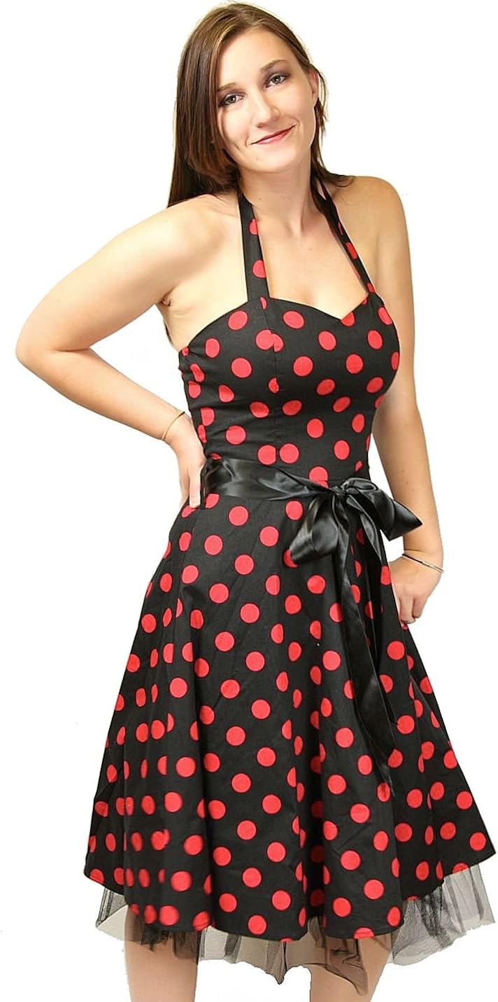 Polka Dot Halter Style A-Line Dress 