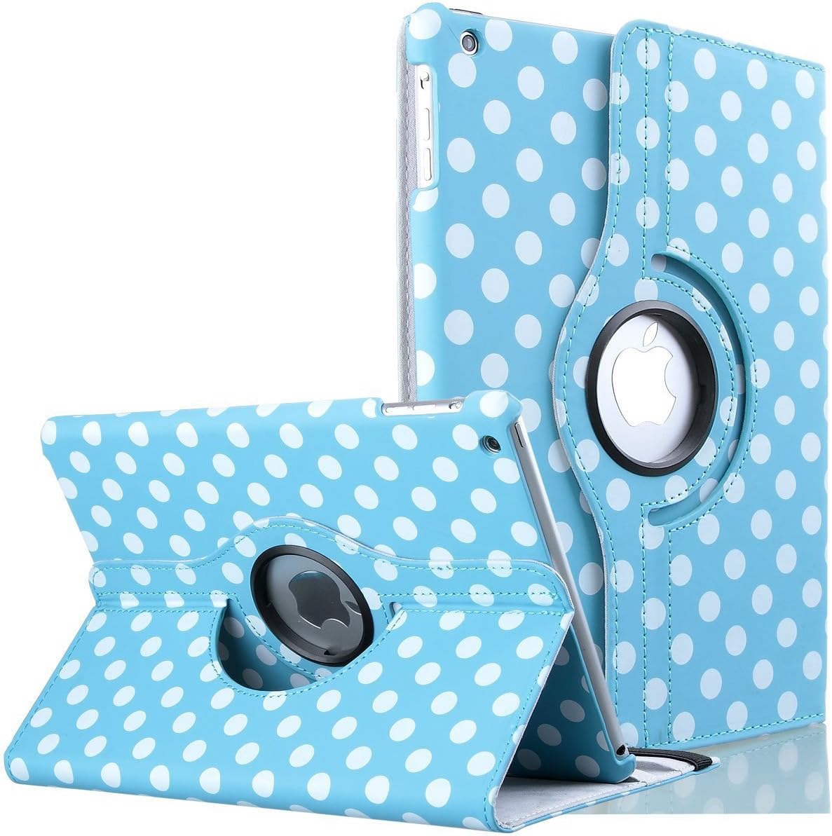 iPad Air Case,ULAK Synthetic Leather Case Cover for Apple iPad Air iPad 5 (2013 Model) With Inbuilt 360 Rotating Stand and Automatic Wake/Sleep Function (Aqua Blue/White Dot)
