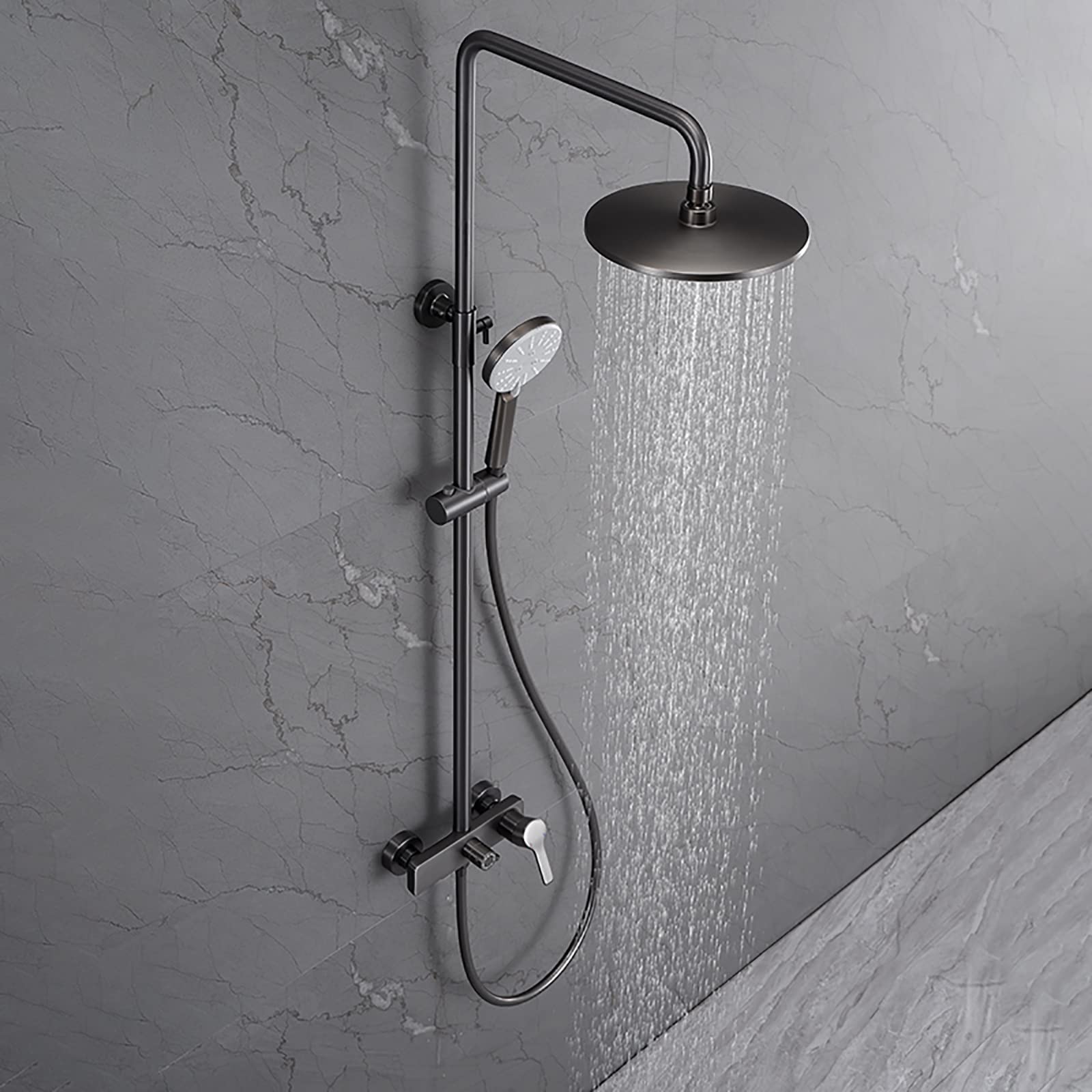 Zestaw prysznicowy z okrągłą głowicą prysznicową 9" Zestaw z baterią prysznicową, montowany na ścianie, regulowany zestaw natryskowy, zestaw natryskowy z deszczownic,Gray