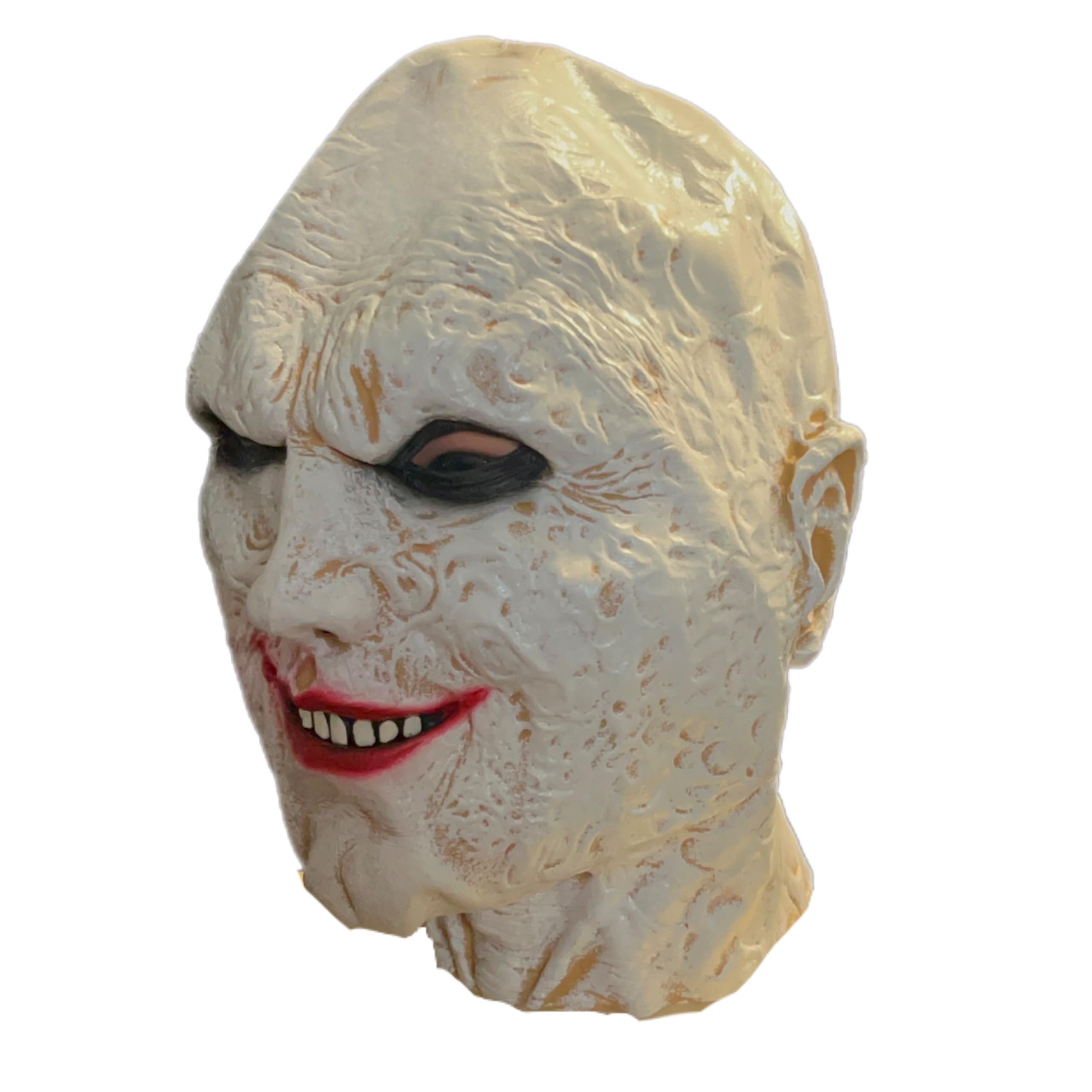 eBoutik  Adult Spooky Joke Halloween Latex Realistic Costume Outfit - Creepy Human Man Slit Smile Scary Killer Clown Silicone Full Cover Head Face Mask Cosplay or Fancy Dress - Wrinkled Horror Face