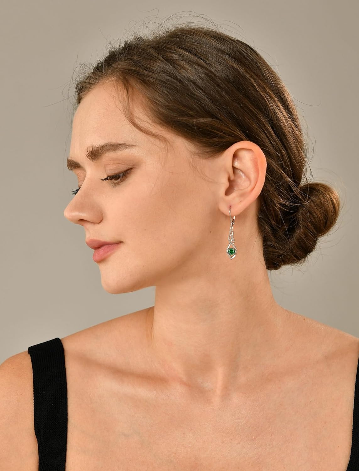YL Infinity Twisted Earrings for Women, Solid Sterling Silver 18K White Gold Plated Birthstone Dangle Leverback Jewelry