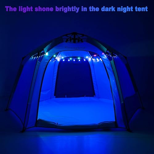 Vista 9 de Portable Hexagon Kids Play Tent with LED Strip Lights Indoor Children Play House Easy Set-up Space Tent Dream Tent for Night.4-5 Person Birthday Azul