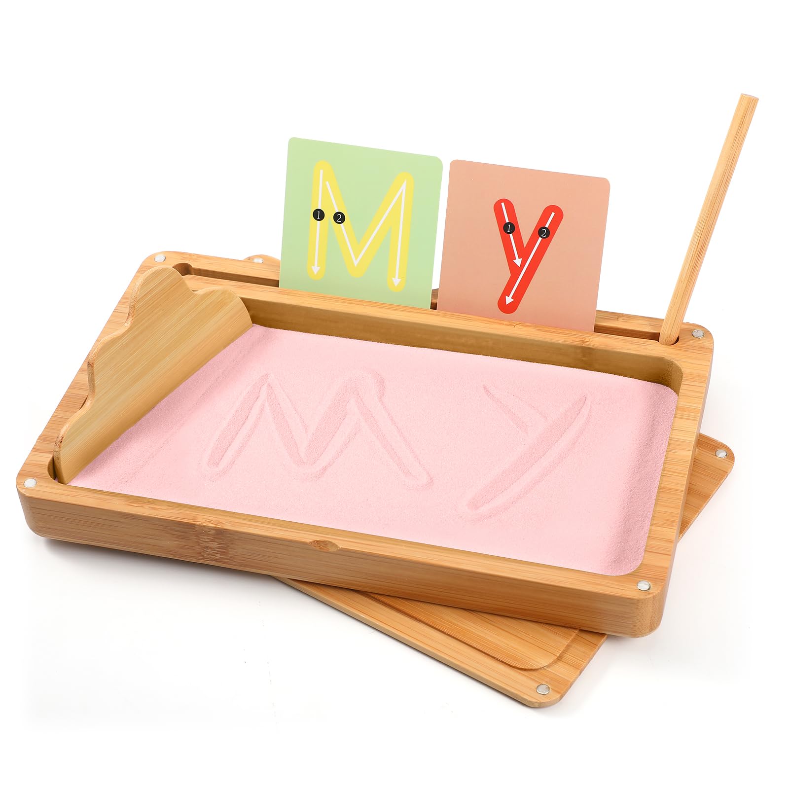 Montessori Sandtablet Primo Allenamento Lettere e Segni Giocattoli In Legno Montessori Tavolo Di Sabbia Giocattolo Educativo Per Lo Sviluppo Motore Precoce Nei Bambini (Rosa)