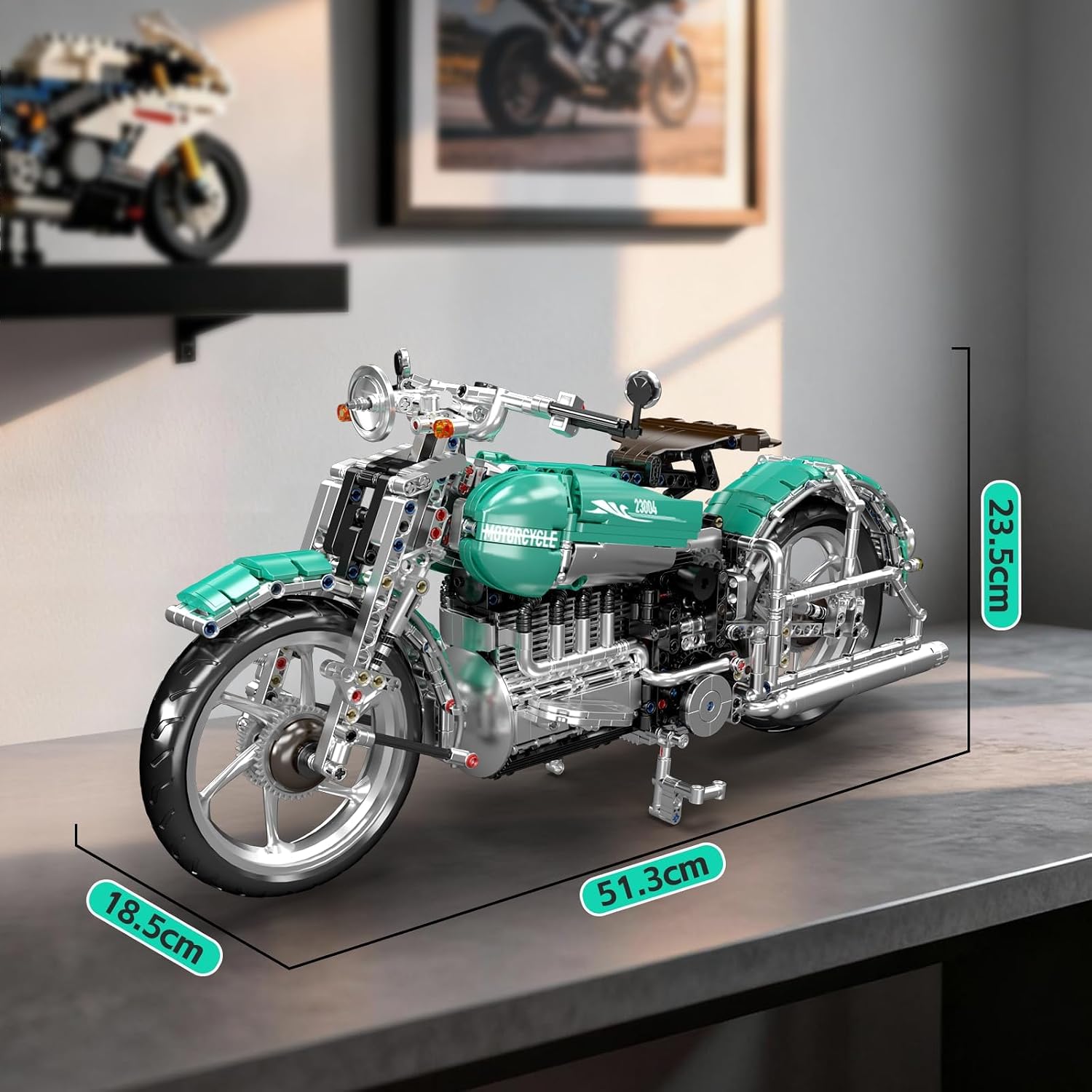 Mould King 23004 American Cruiser Motorcycle Building Kit, 1971+ Pieces Classic Motorbike Model with Realistic V-Twin Engine and Chain Drive System, Desktop Display for Adult