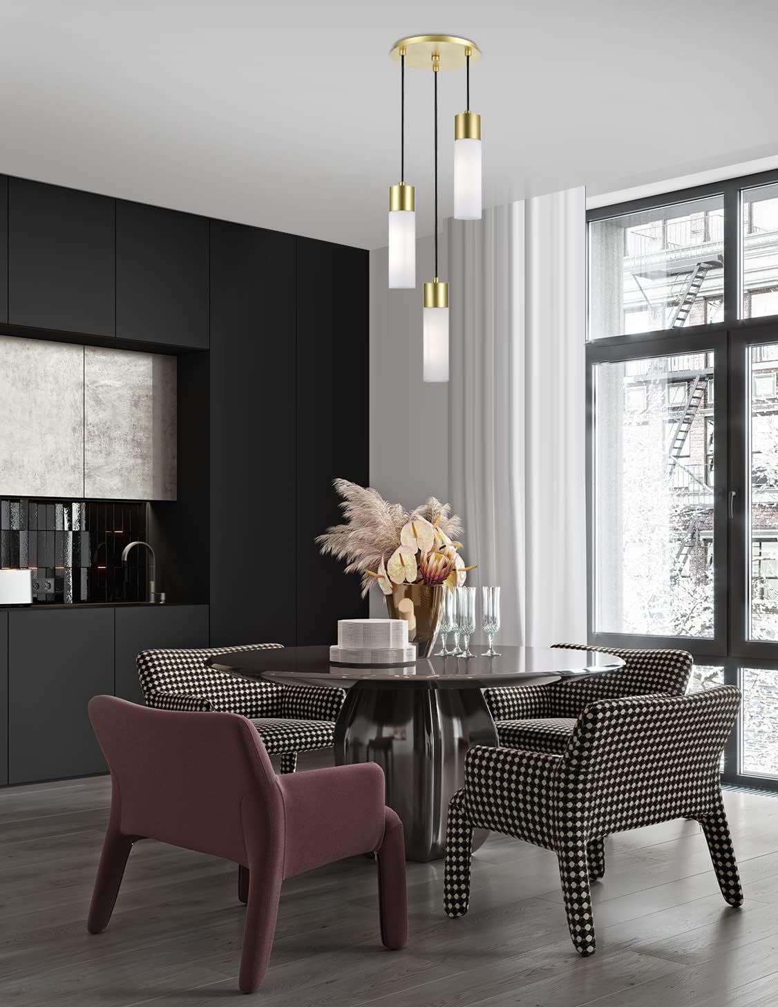 Richmond Opal Glass Brass Ceiling Light HLXC1003-GLD-MILK1 by Onesto Lighting - - 