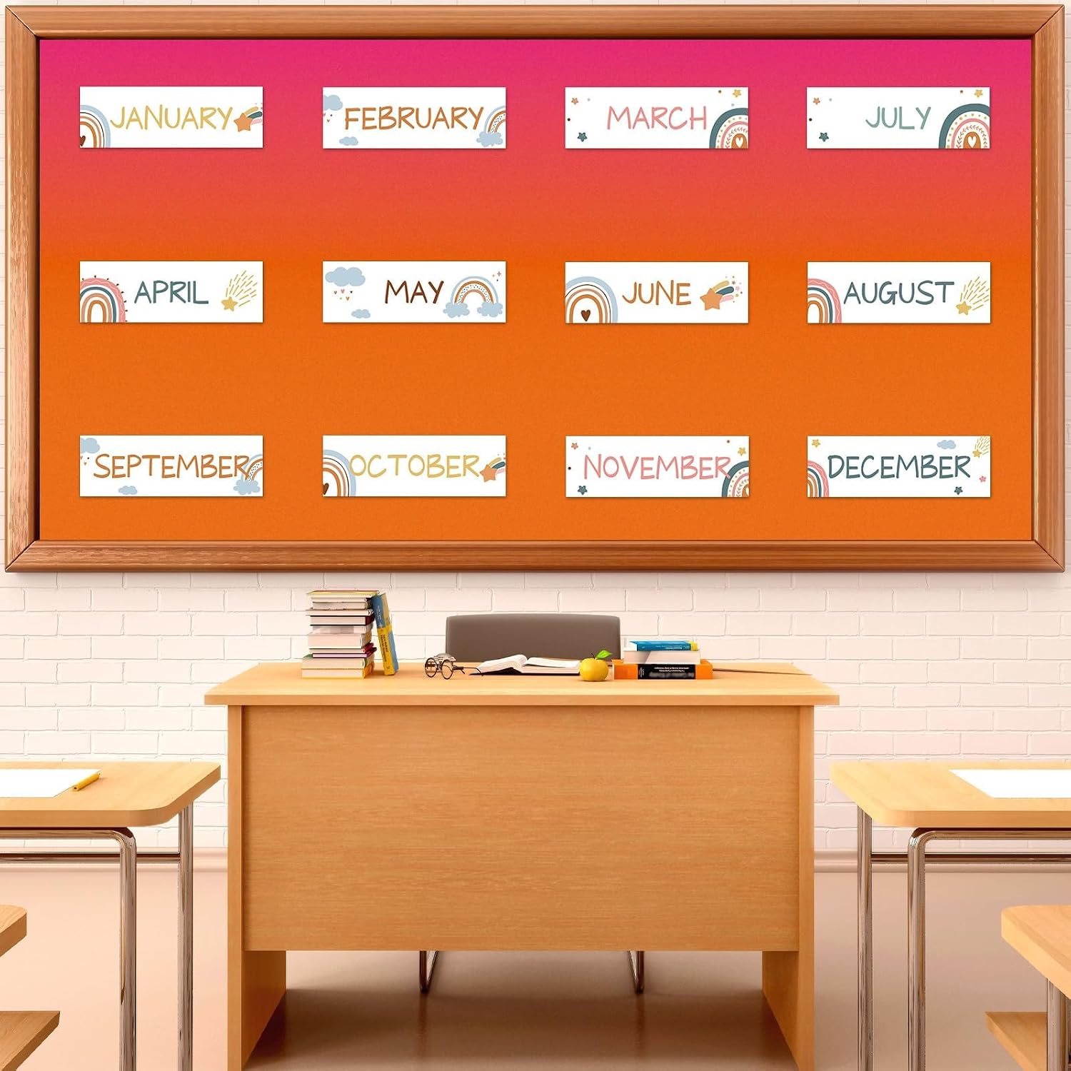 Qyeahkj 2 Rolls Pink Orange Gradient Bulletin Board Paper Roll Outer Space Bulletin Board Background Paper Fade Resistant Classroom Decoration Poster Art Craft Home Wall Education Decoration Supplies image 5