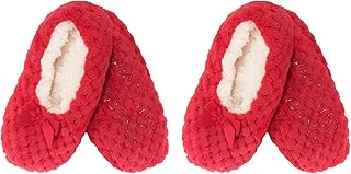 Calcetines de forro antideslizantes para mujer, muy suaves, cálidos, acogedores, peludos, para adultos - Rojo - S