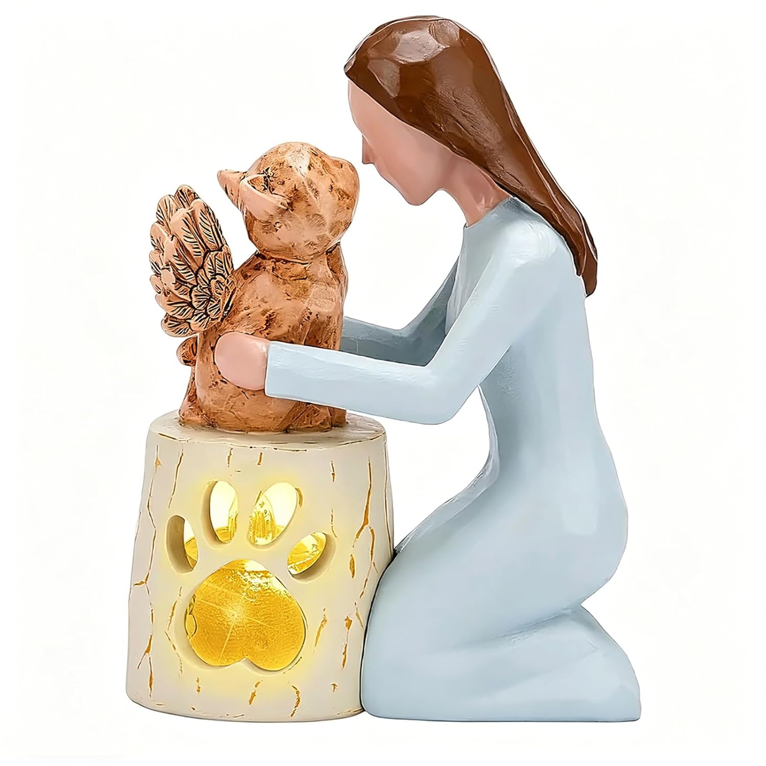 Cat Memorial Gifts for Loss of Pet, Angel Cat Candle Holder Statue with LED Candle, Sympathy Gift for Cat Lovers, Remembrance Decor for Missing Kitty