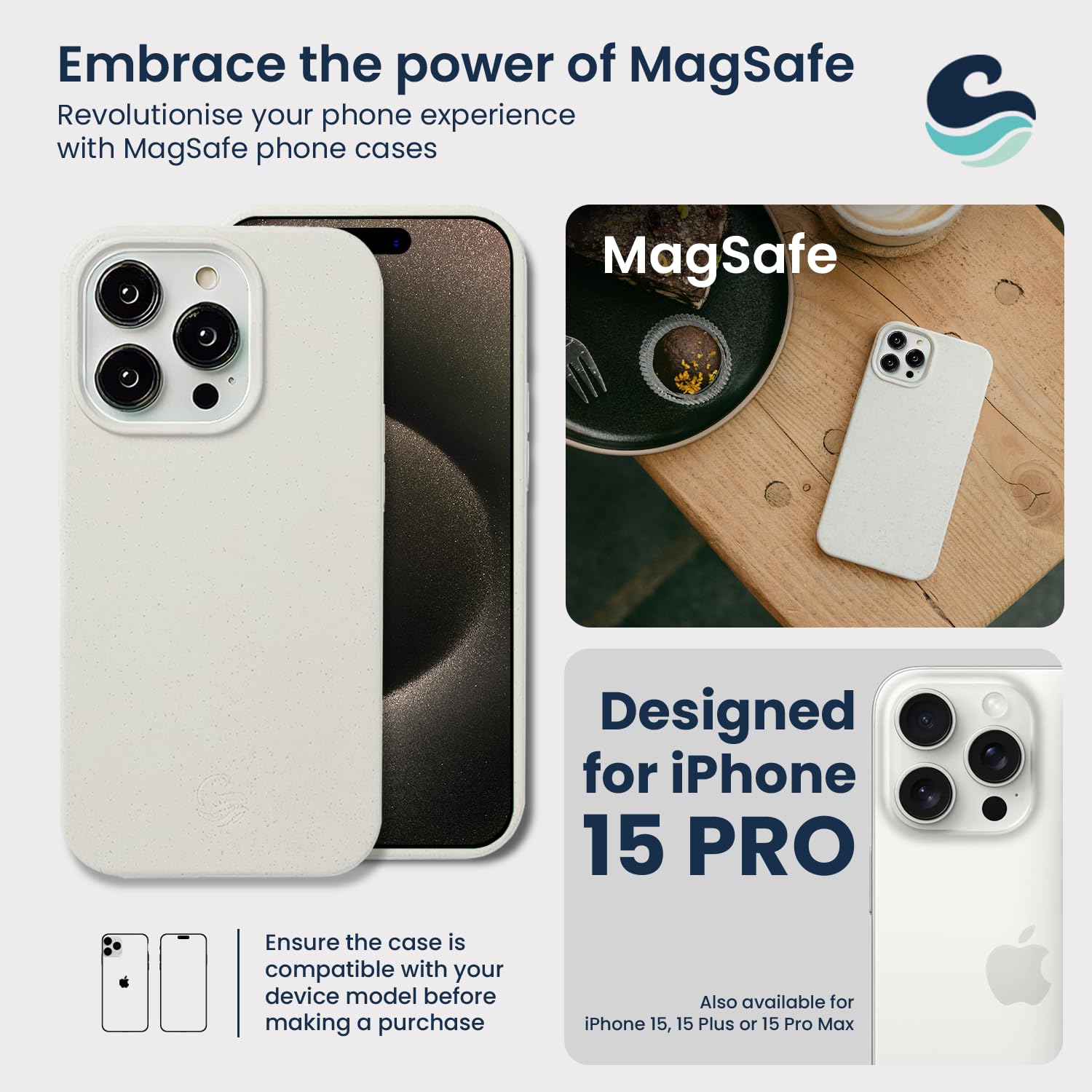 Wave Case Compatible with iPhone 15 Pro MagSafe Phone Case - Eco-Friendly Wheat Straw Phone Case with Shock-Absorbing Corners - Image 2