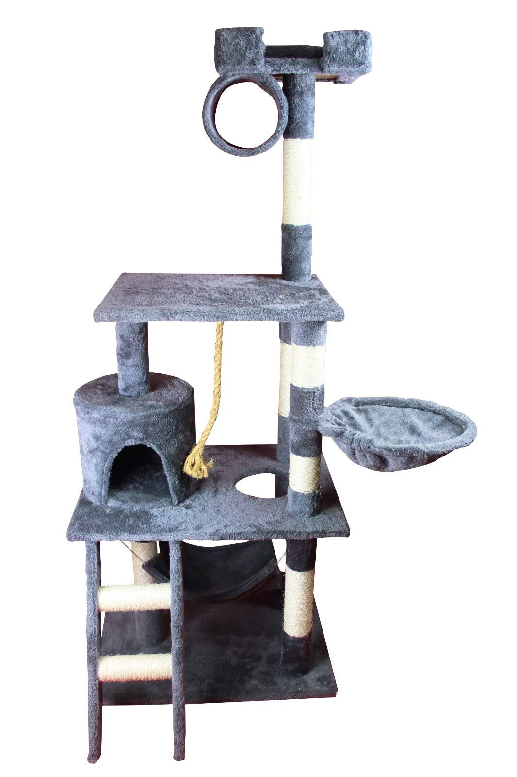 Rubyz Sturdy Cat Tree with Feeding Bowl/Cat Condos with Sisal Poles/Hammock and Cave/With hanging toy