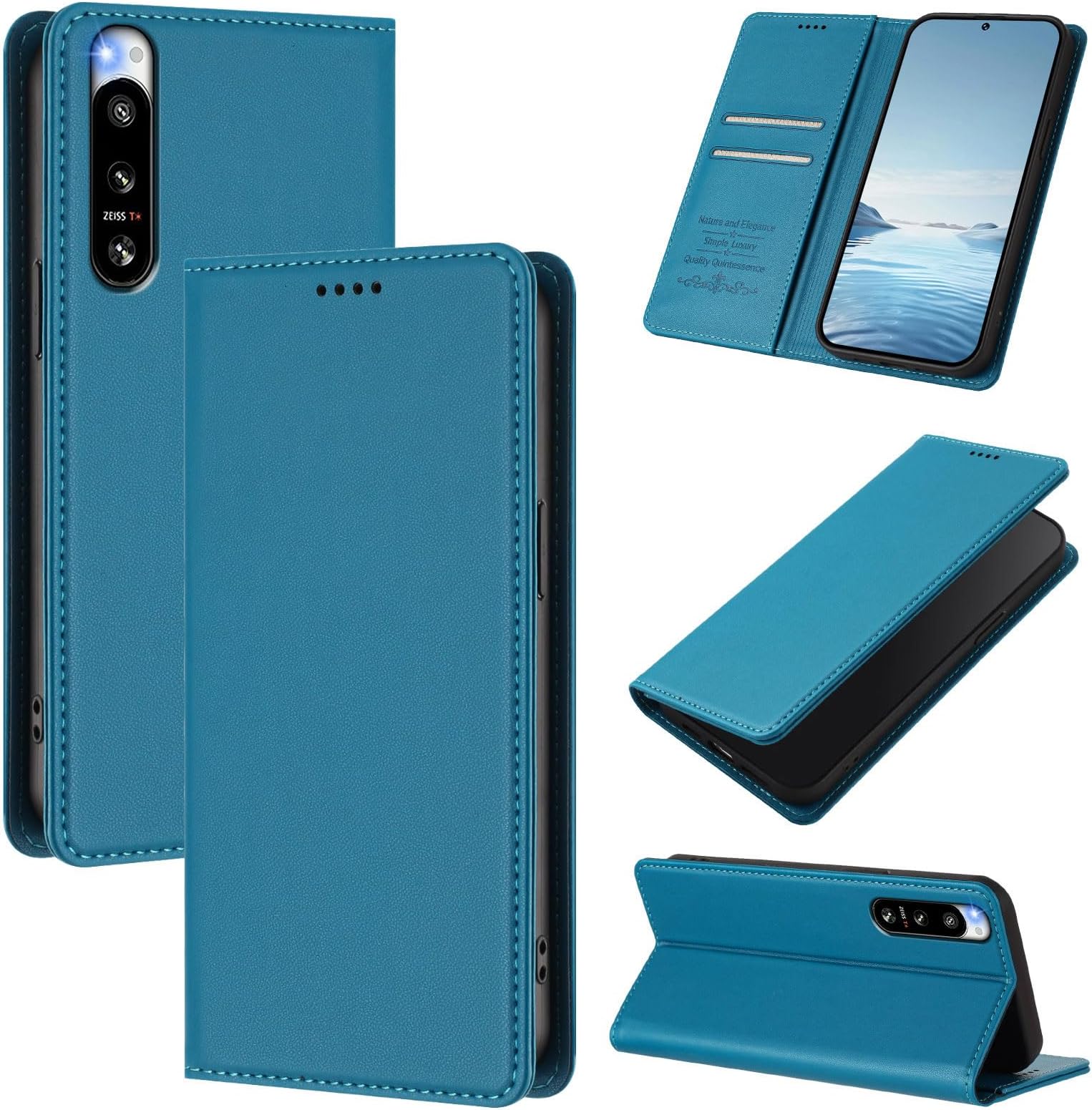 Compatible with Sony Xperia 5 IV 5G,Compatible with Sony Xperia 5 IV 5G Flip Kickstand Magnetic Closure Wallet Protective Case Lakeblue