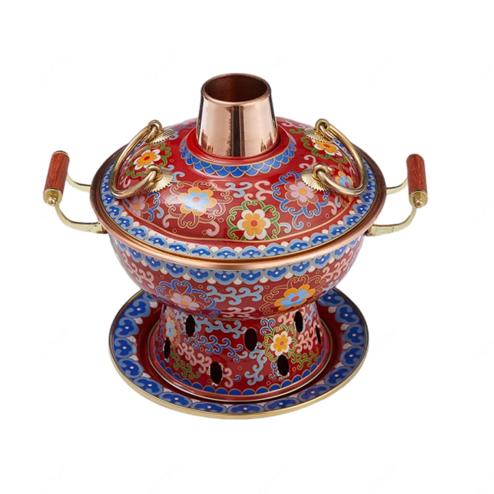asdchZen Copper Hot Pot,For Steaming Boiling Stew Household Alcohol Stove Small Hot Pot Cloisonne Pure Copper Old-Fashioned Pot Hot Pot,E,D