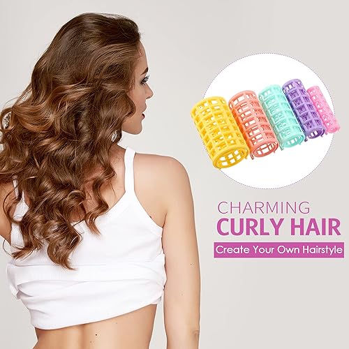 Miniatura 6 de 36 rodillos de pelo, 5 tamaños, rodillos de plástico de autoagarre con 2 peines de acero para cabello corto, largo sin calor, herramientas de