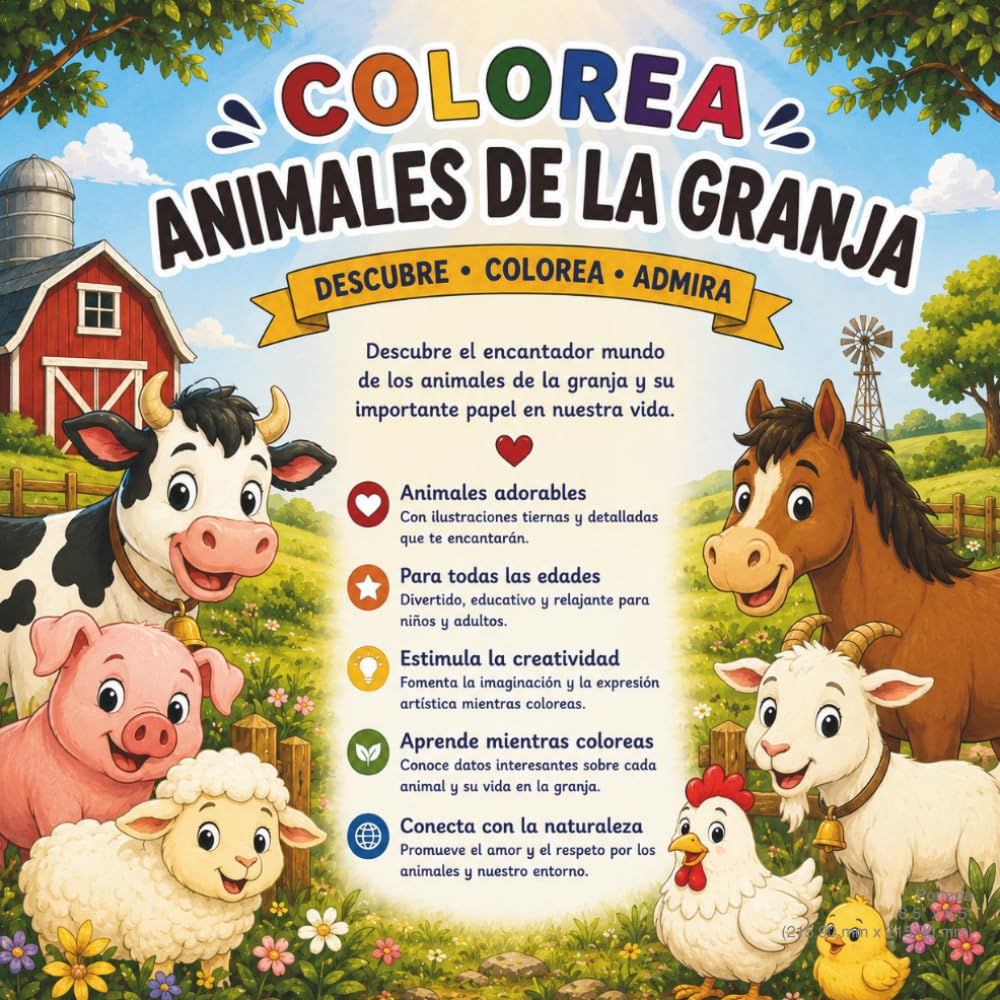 Colorea Animales de la Granja: Descubre, colorea y admira más de 25 adorables animales de la granja | Libro para niños, jóvenes y adultos