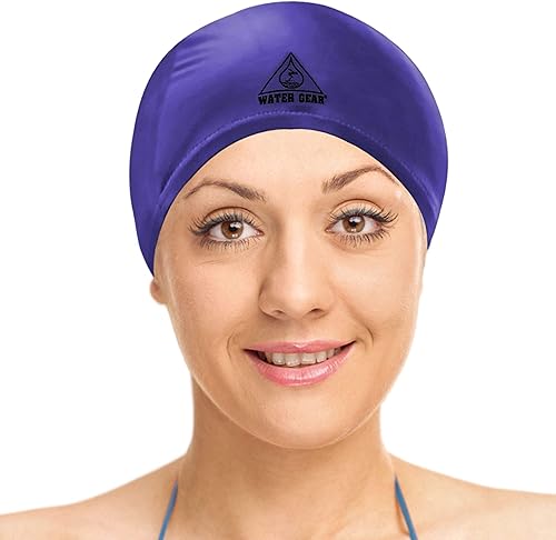 Vista 21 de Water Gear Synthetic Fiber Swim Cap - Comfortable and Durable Swimming Cap - Keeps Short or Long Hair Dry marino