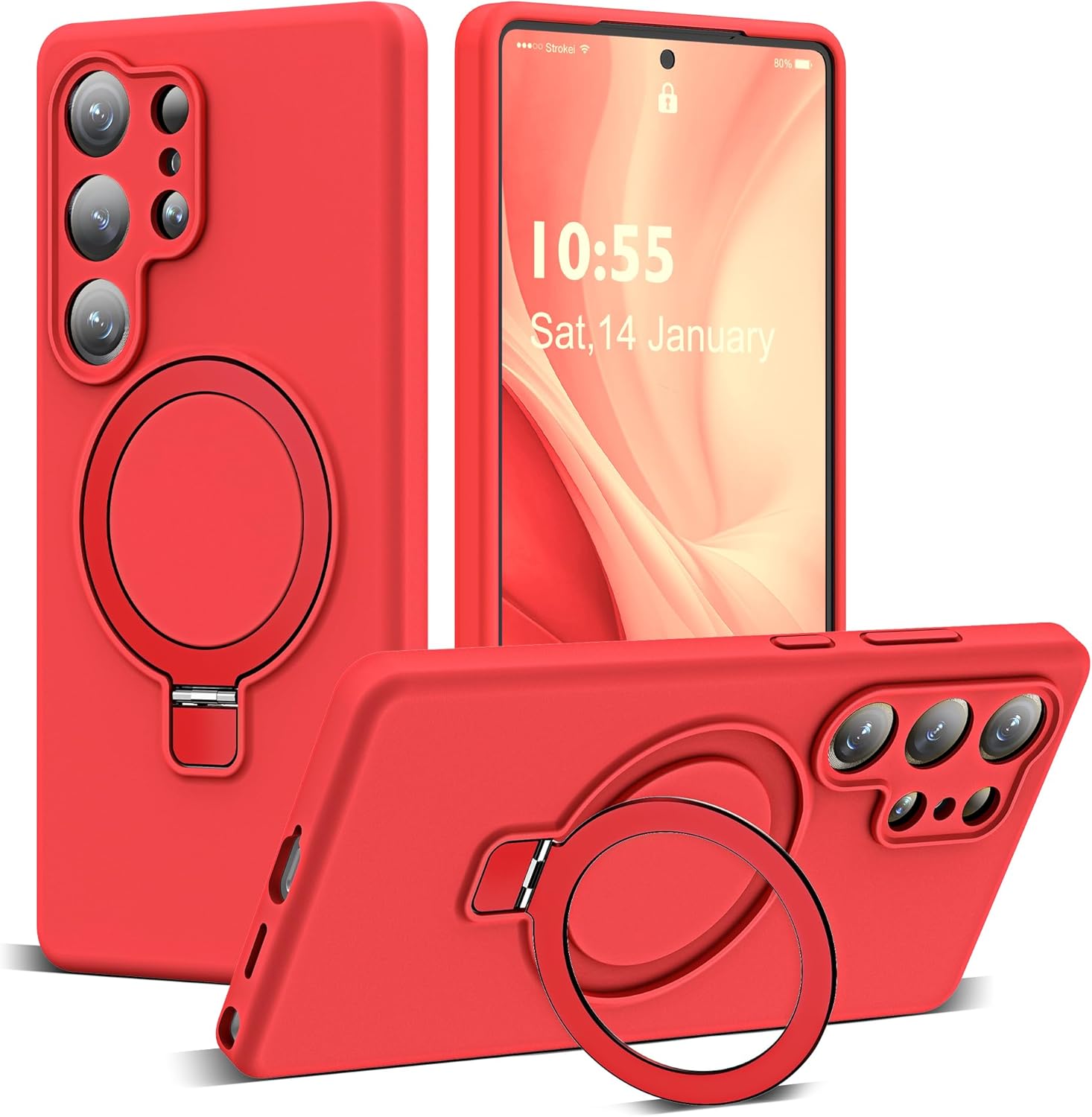 SKYLMW Compatible with Samsung Galaxy S25 Ultra Case with Magnetic Invisible Ring Stand, Compatible with Mag-Safe, Military Drop Protection Silicone S25 Ultra Phone Case for Women Men, Red
