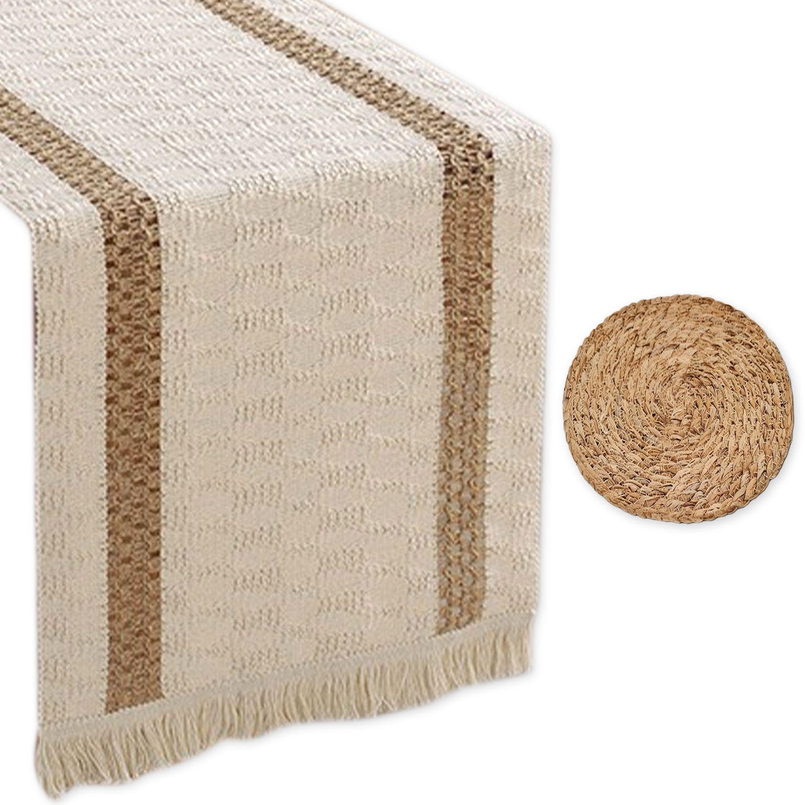 Rnskfg White 1 Piece Tassel Table Flag And 1 Piece Insulated Coaster, Boho Tablecloth, Simple Braided Coaster, Dining Table Decoration, Home Accessories.