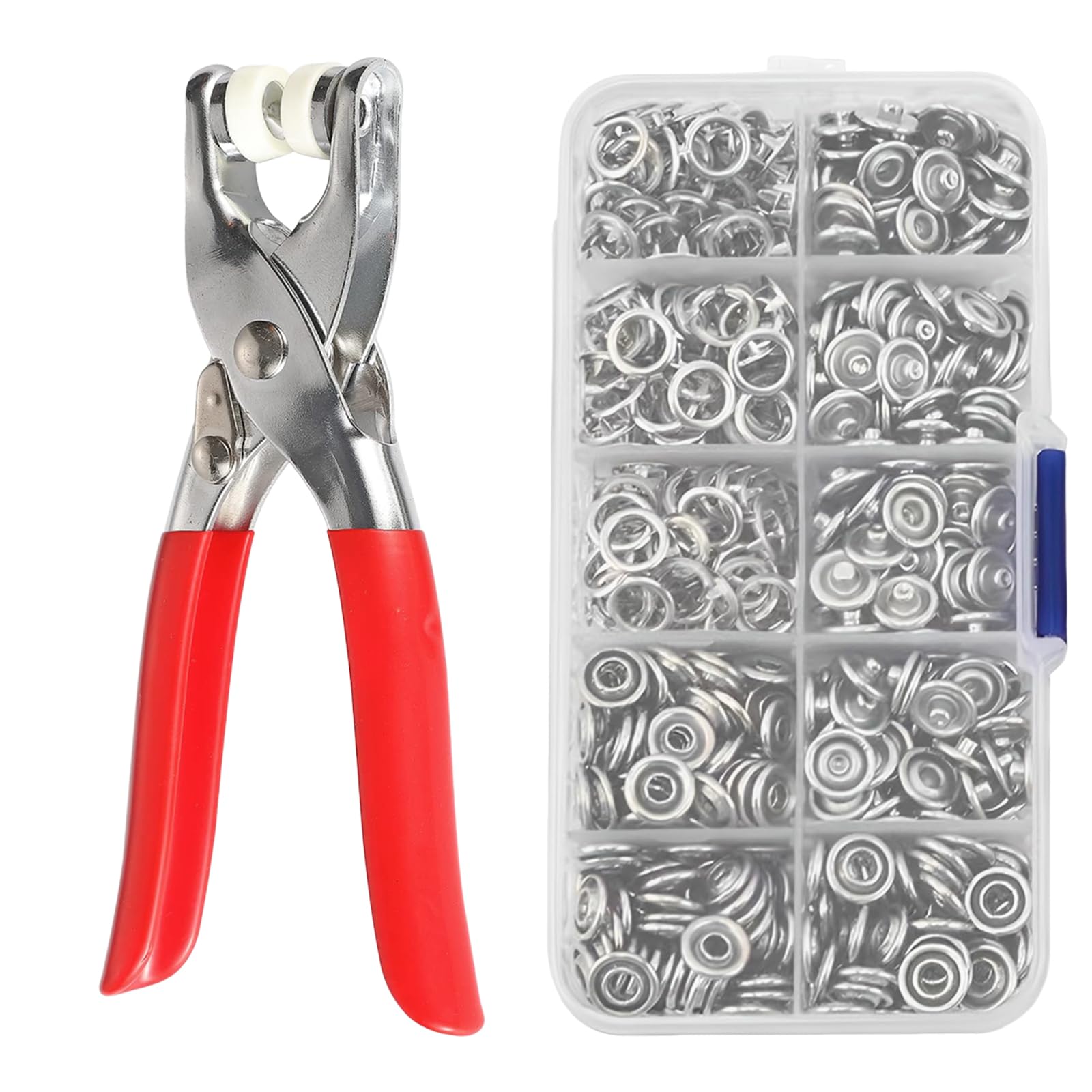 100 Pcs Press Studs Snap Fasteners No Sewing, 9.5Mm Five Claw Buckle Snap Button Fastener Kit, Poppers Fasteners Kit, Press Stud Kit for Sewing DIY Crafts Clothes(Sliver)