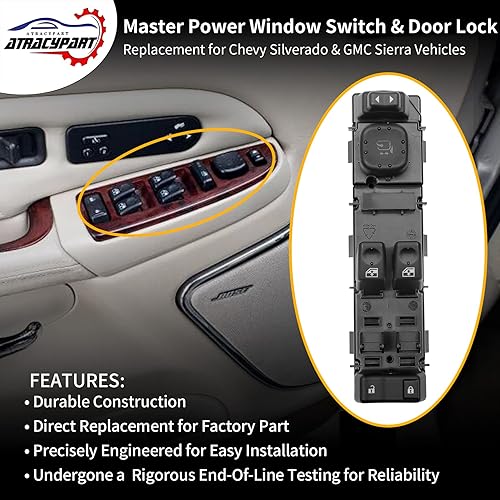 Miniatura 3 de Master Power - Interruptor de ventana para puerta delantera del lado del conductor con interruptor de espejo y módulo. Reemplazo para Chevy