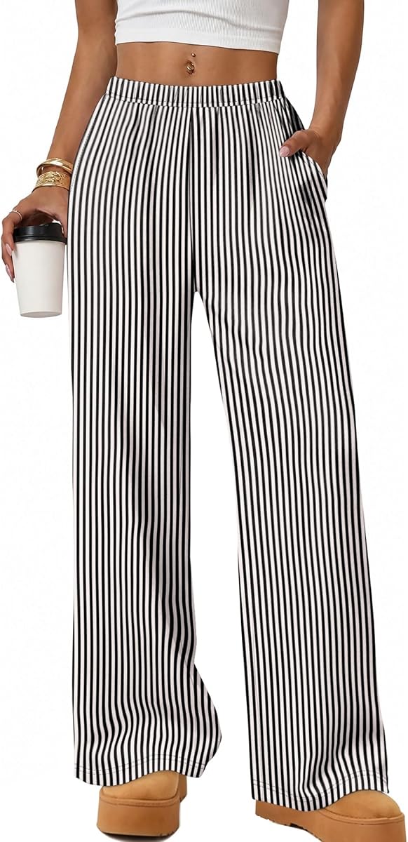WIHOLL Womens Wide Leg Pajamas Pants Fall Gingham Casual Lounge Sweatpants | Fall Outfits 2026,Wide Leg Elastic Waist Pants with Pockets,Comfy Palazzo Sweatpants,Lightweight Breathable,Fashion Clothing
