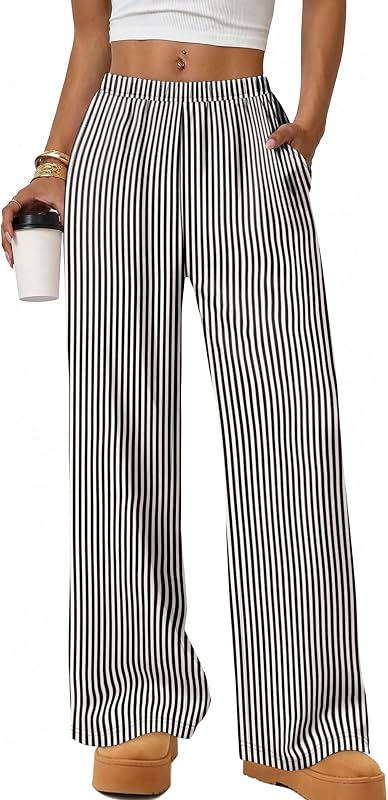 WIHOLL Womens Wide Leg Pajamas Pants Fall Gingham Casual Lounge Sweatpants | Fall Outfits 2026,Wide Leg Elastic Waist Pants with Pockets,Comfy Palazzo Sweatpants,Lightweight Breathable,Fashion Clothing