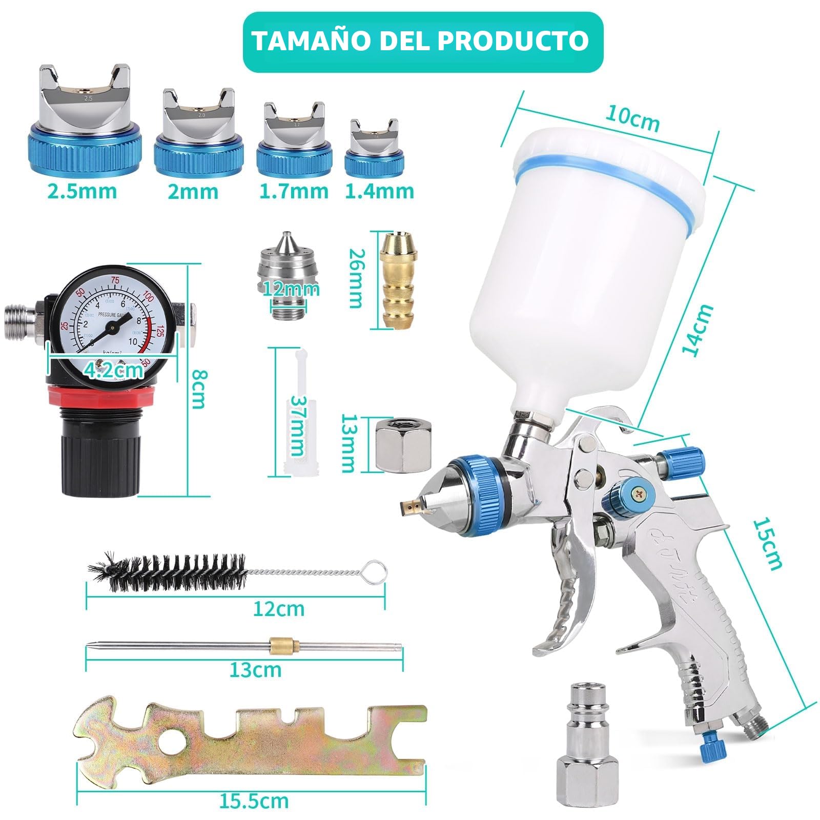 DBREAKS HVLP Pistola de Pintura Profesional 1,4/1,7/2,0/2,5 mm, Azul