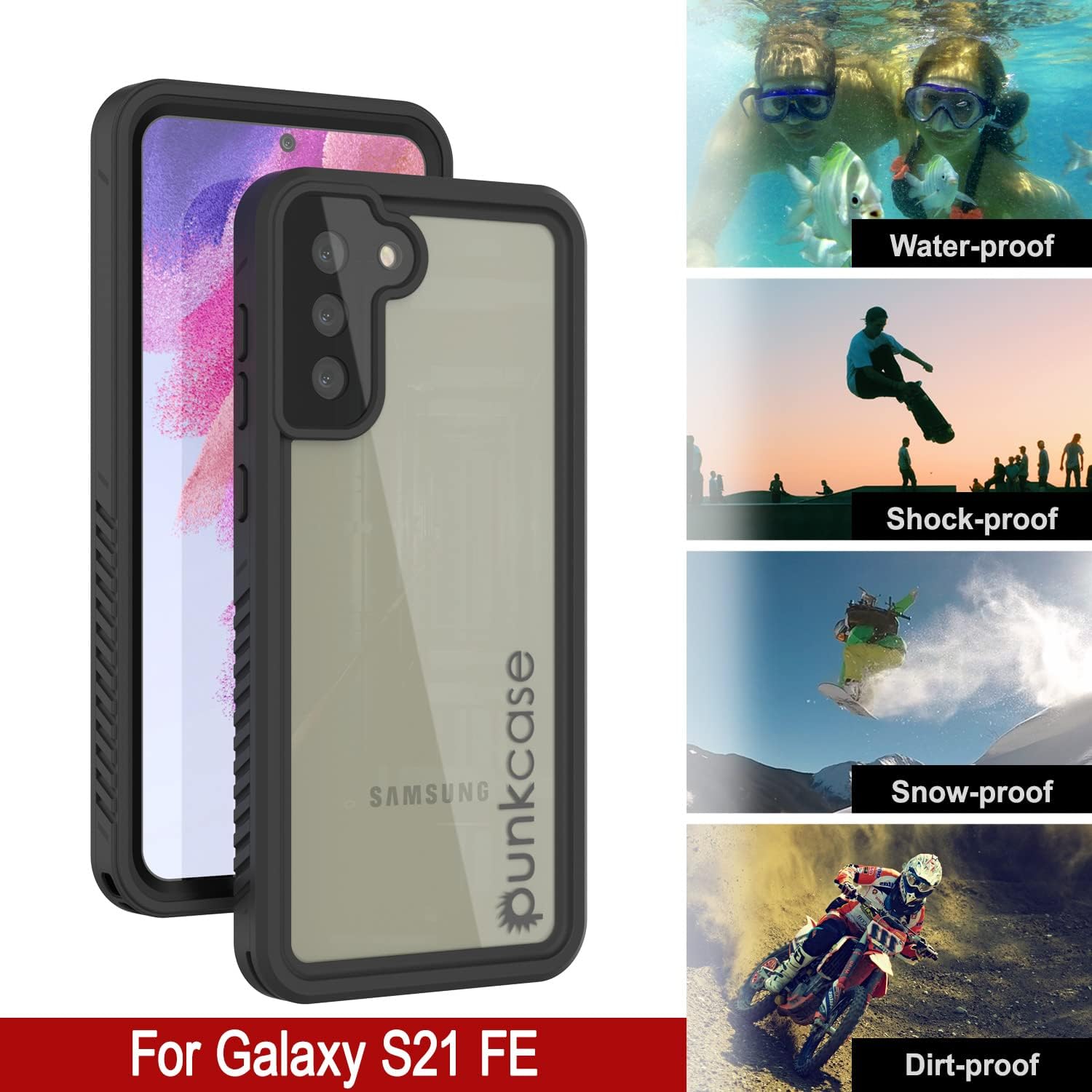 Punkcase Galaxy S21 FE Waterproof Case [Extreme Series] [Slim Fit] [IP68 Certified] [Shockproof] [Dirtproof] [Snowproof] Armor Cover for Galaxy S21 FE 5G (6.41") (2021) [Black]