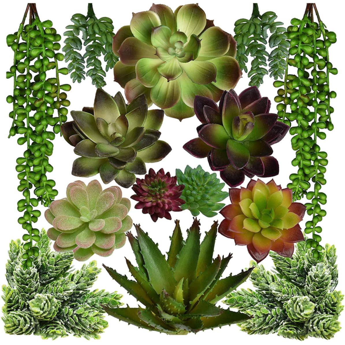 SECFOU Plantes Succulentes Artificielles Vertes Légères Entretien Plusieurs Styles Lot de 14 en PVC et PE Décoration Créative pour Jardin Miniature ou Accessoires Photo Plusieurs Styles