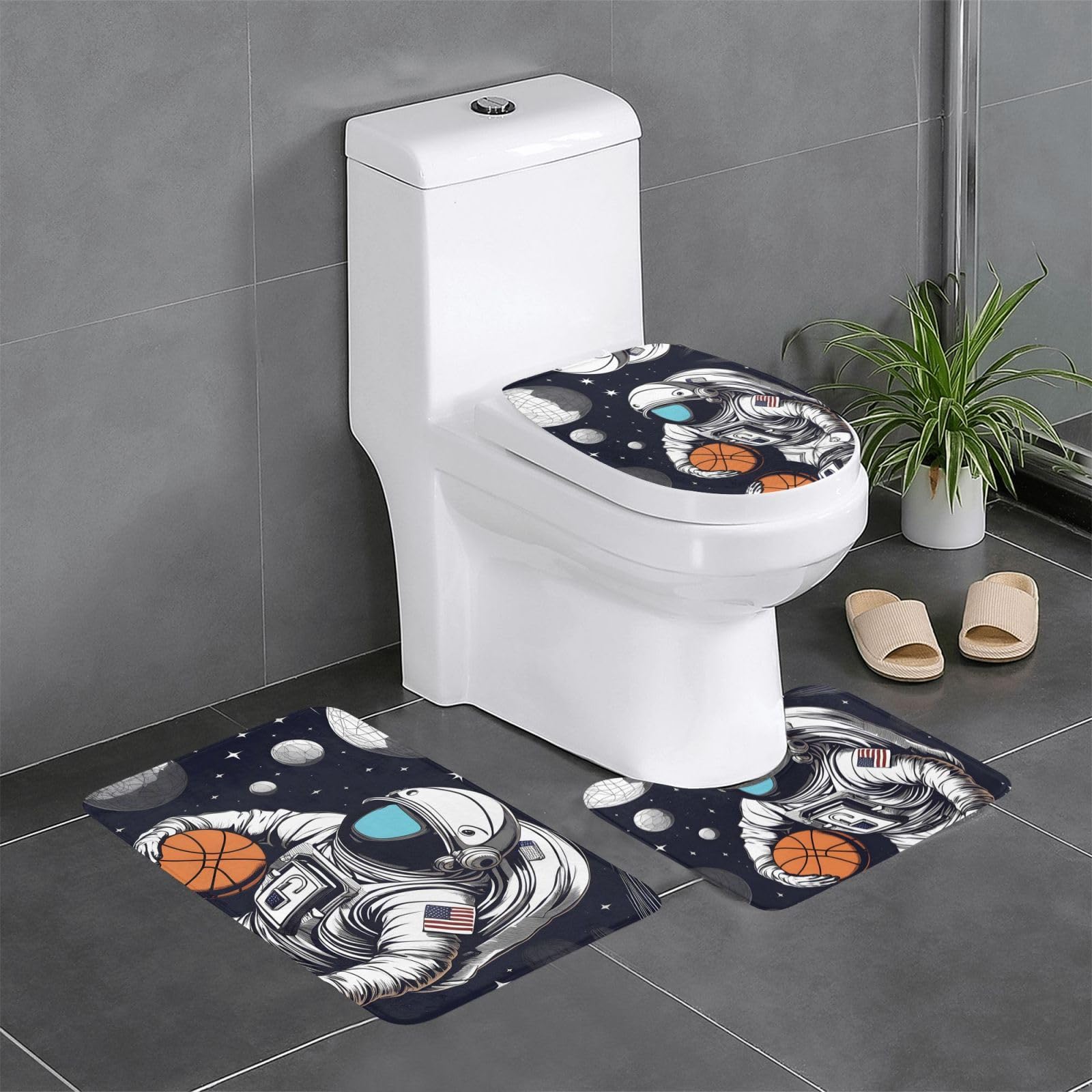 Tapis de salle de bain motif astronaute de basket-ball pour WC et coiffeuse