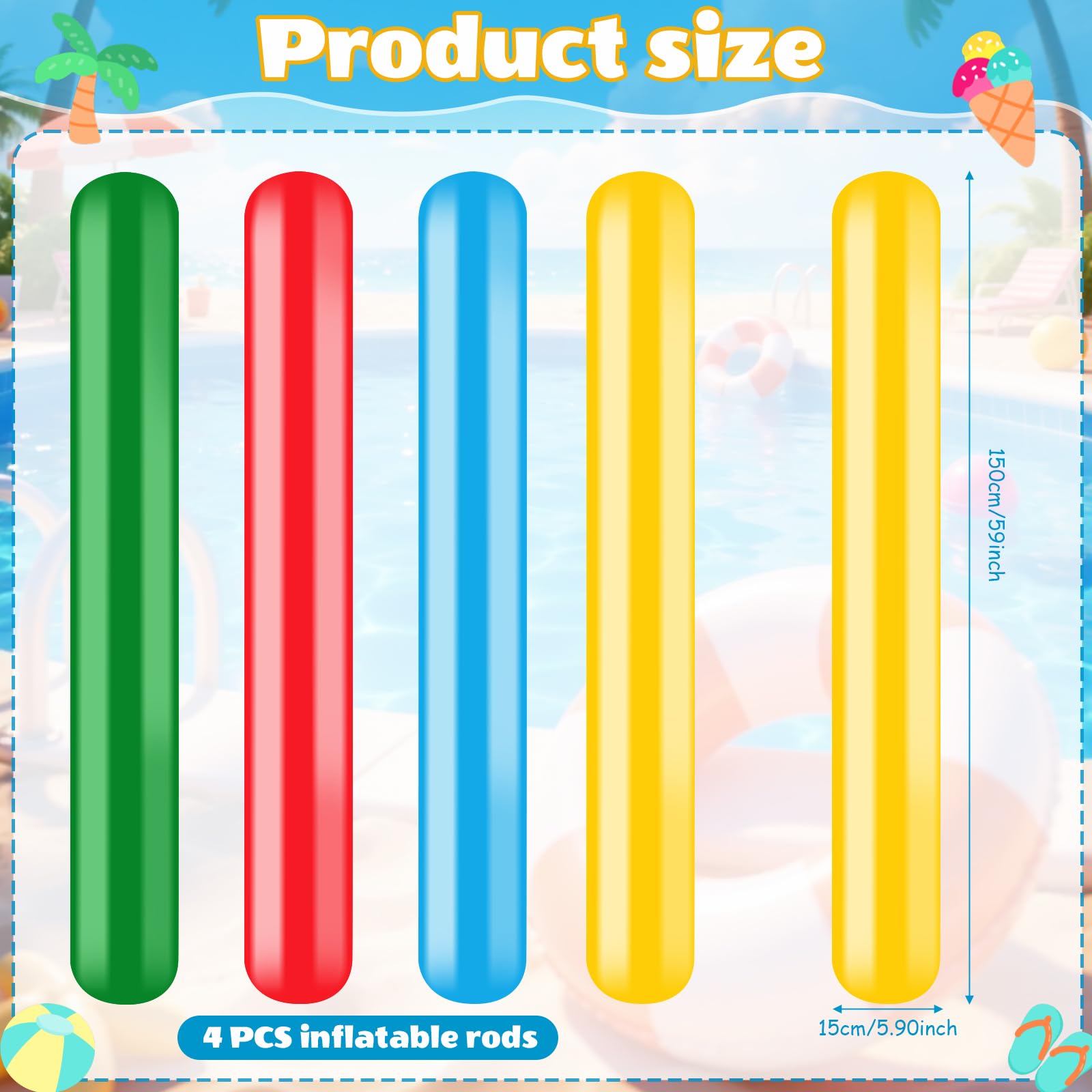 4 Stück Super Langer Schwimmnudel Poolnudel, 150cm Schwimmnudel Float Spielzeug, Aufblasbarer Nudelschwimmer, Schwimmstange Pool Für Kinder und Erwachsene Schwimmbad oder Aquasport