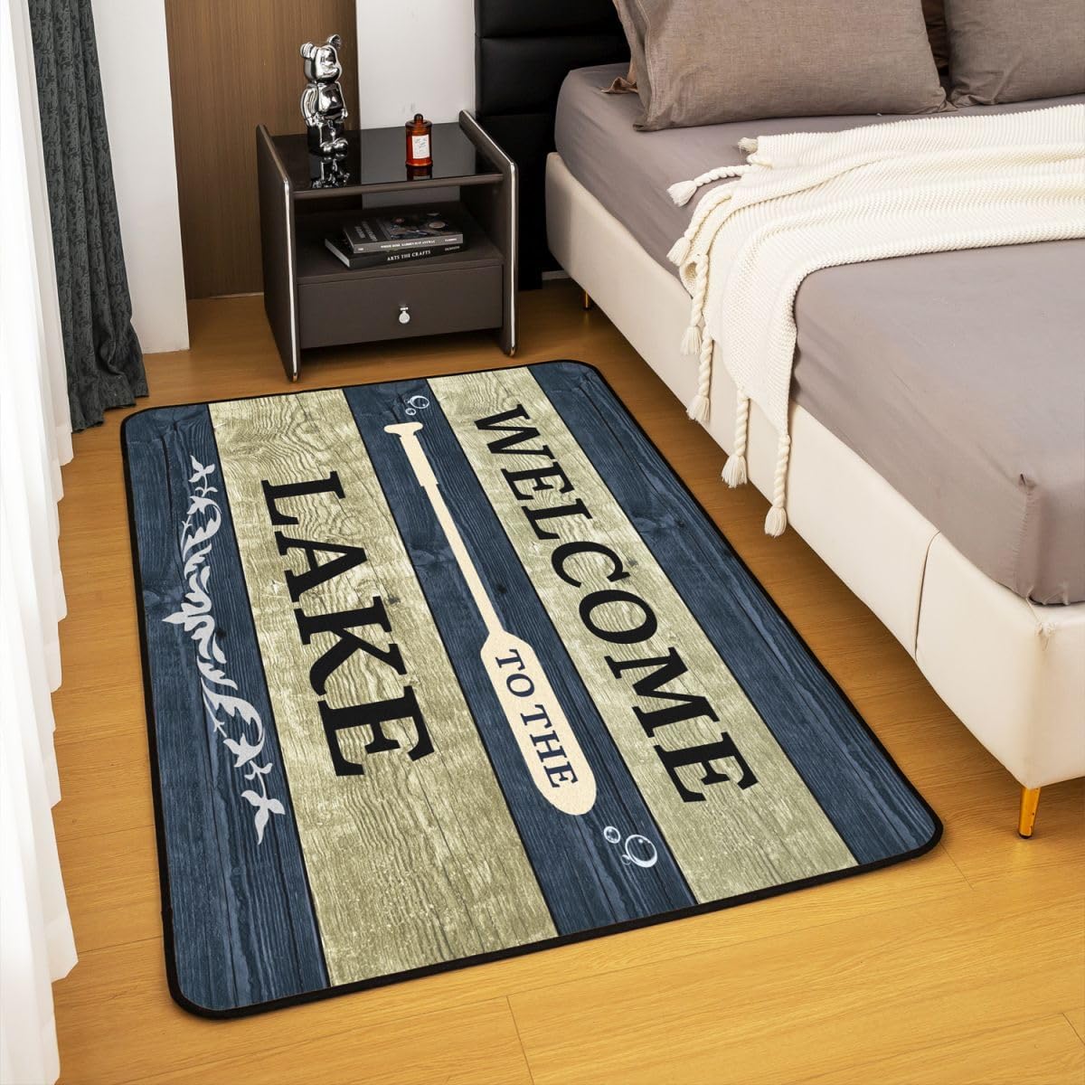 Lake House Non Slip Area Rug 5x7, Retro Paddle Wooden Living Room Rugs for Home Office Indoor Outdoor, Rustic Farmhouse Carpet, Old Barn Lake Paddle Decorative Accent Rug for Lake Lover, Non Shedding