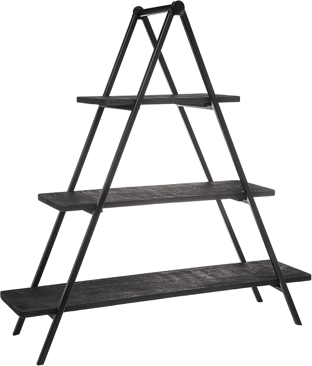 Godinger 3 Tier Wood Serving Tray Appetizer Platter Dessert Fruit Party Display with Black Metal Stand