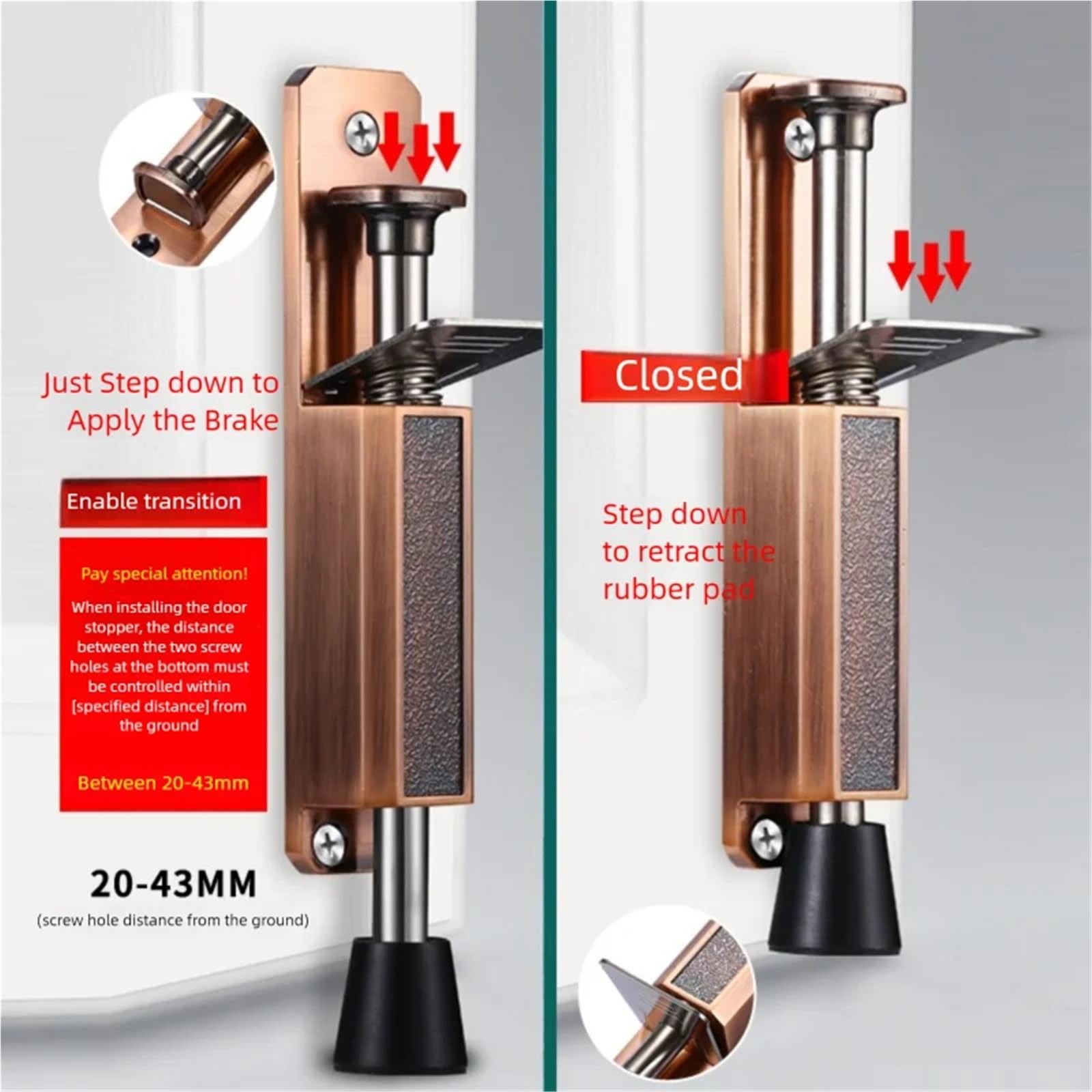 Topes Para Puertas Suelo Tope de puerta metal telescópico Kickdown