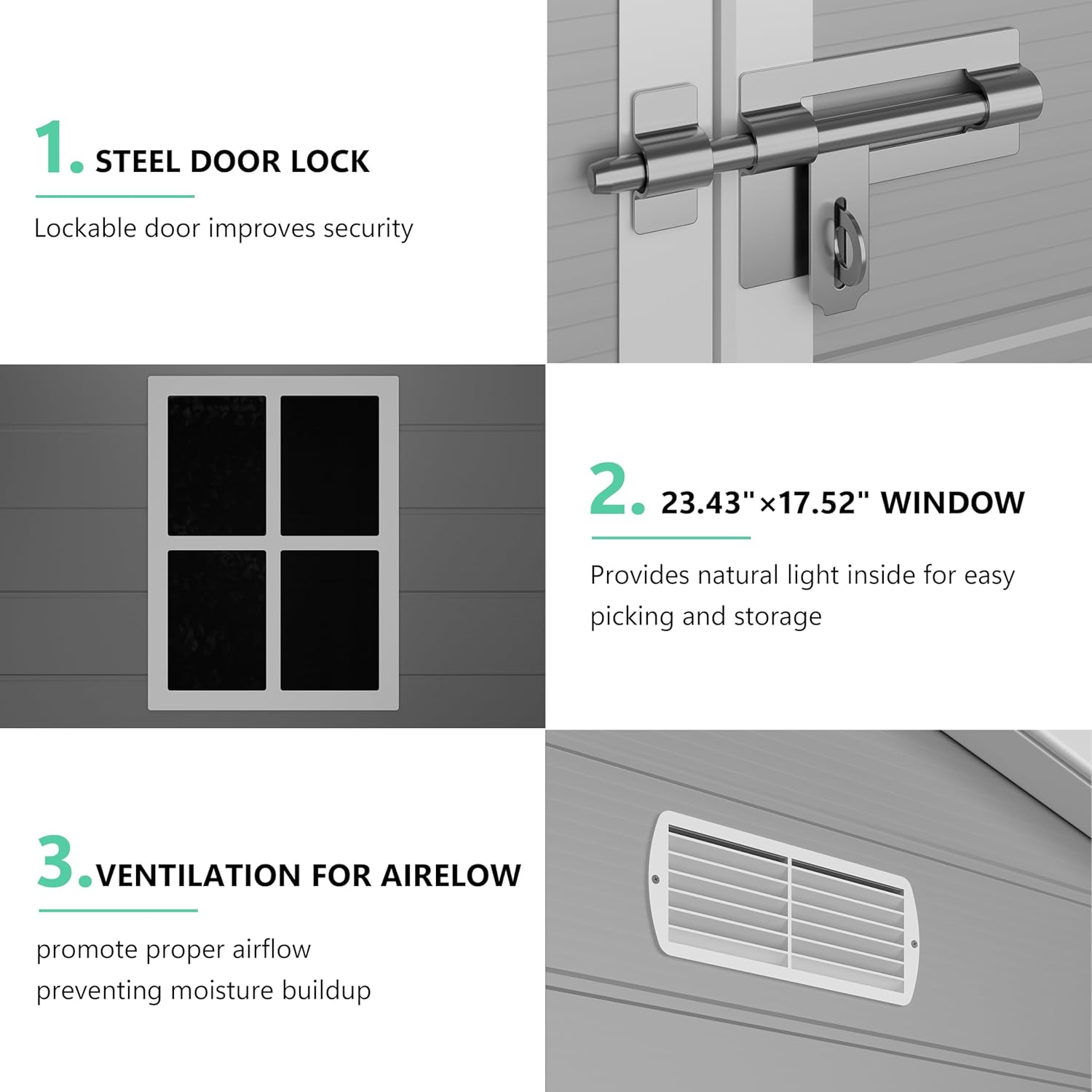 6x4.5 ft Resin Outdoor Storage Shed with Floor, Plastic Storage Shed with Lockable Door, Outside Shed Perfect to Store Patio Furniture, GardenTools Bike Accessories, Lawn Mower