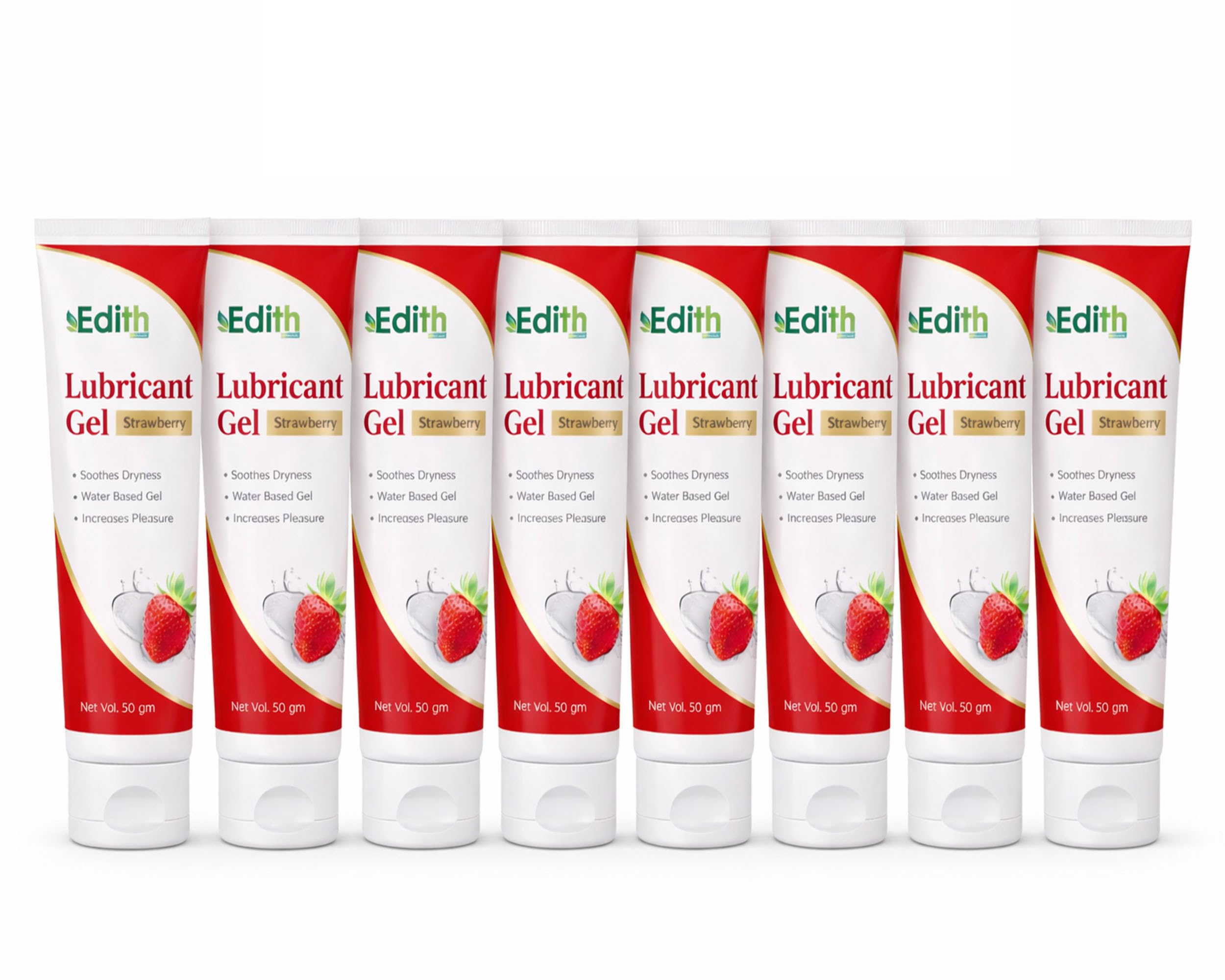 Edith Lubricant Gel, Strawberry Flavour, Water Based,50 gm Each, Pack of 10-image-4