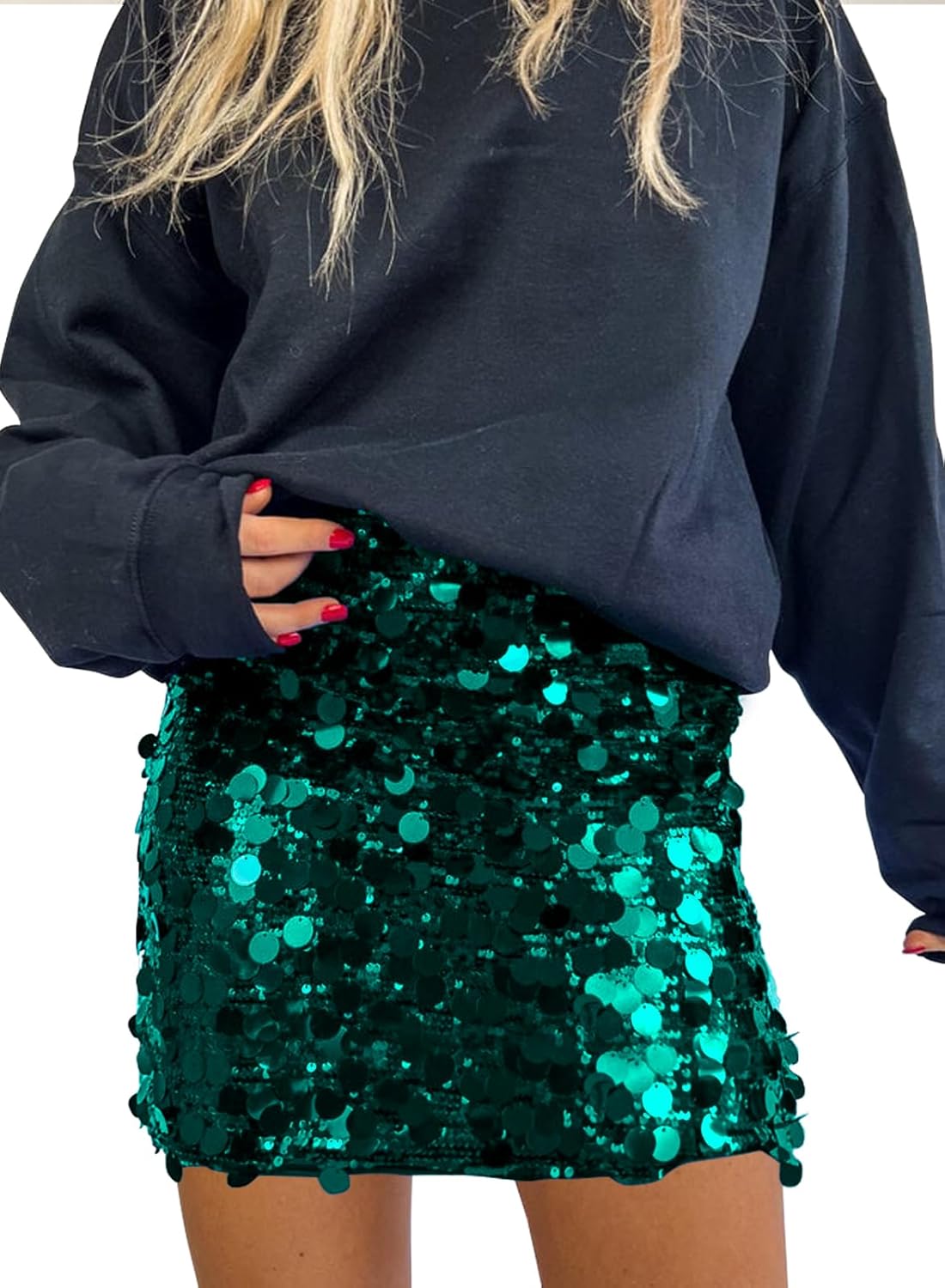 miduo Womens Sequin Skirt High Waist Stretchy Bodycon Sparkle Night Out Party Mini Skirts